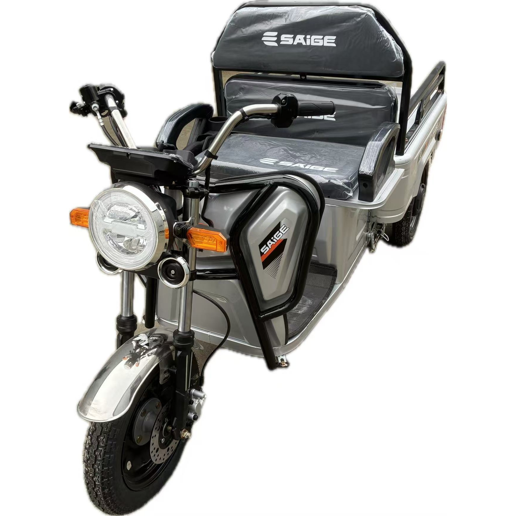 Triciclu Electric de Marfa XPB, Saige, Viteza Maxima 25 km/h, Motor 1600W, Baterie 60V/20Ah, Fara Permis, Mototricicleta Electrica de Transport, Gri