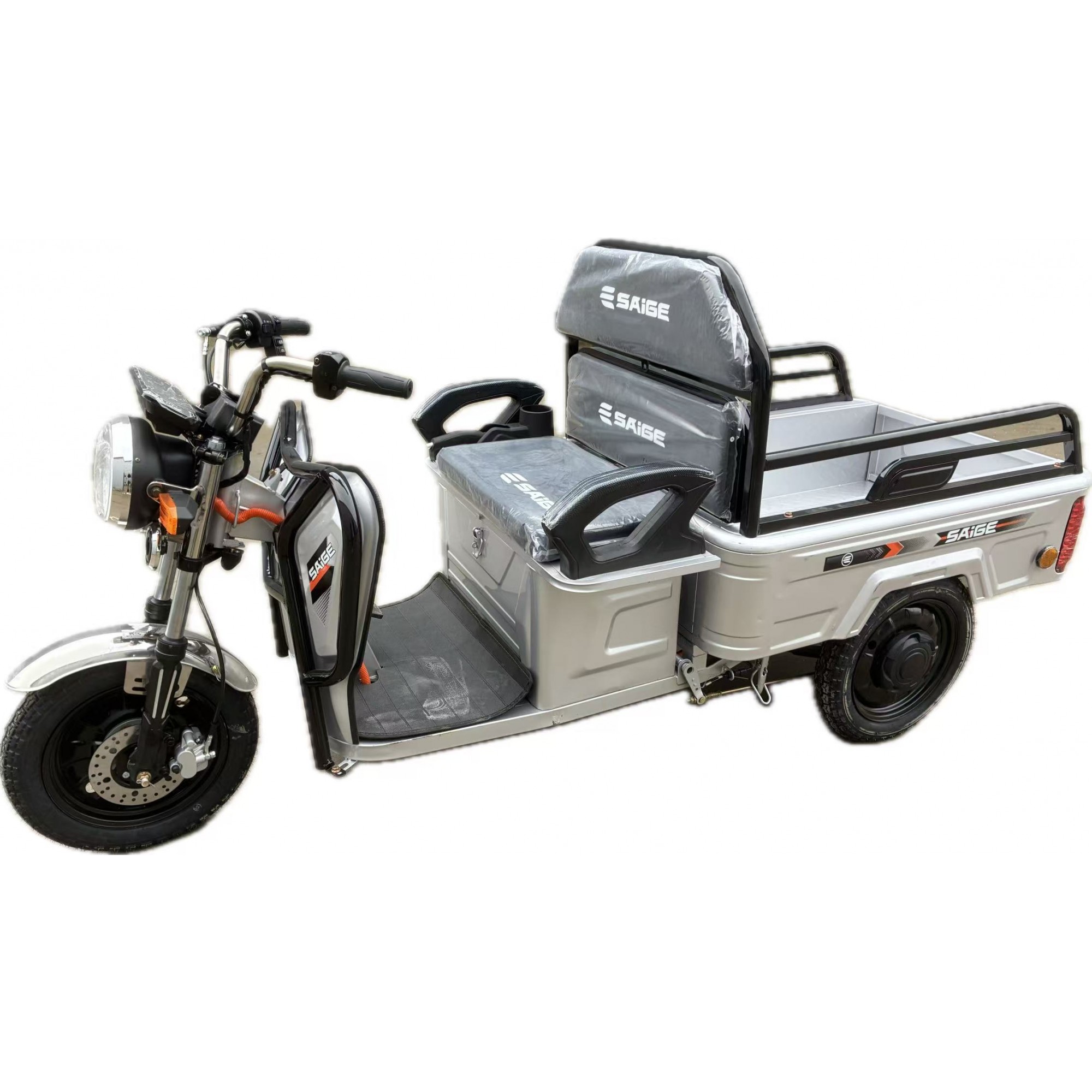 Triciclu Electric de Marfa XPB, Saige, Viteza Maxima 25 km/h, Motor 1600W, Baterie 60V/20Ah, Fara Permis, Mototricicleta Electrica de Transport, Gri
