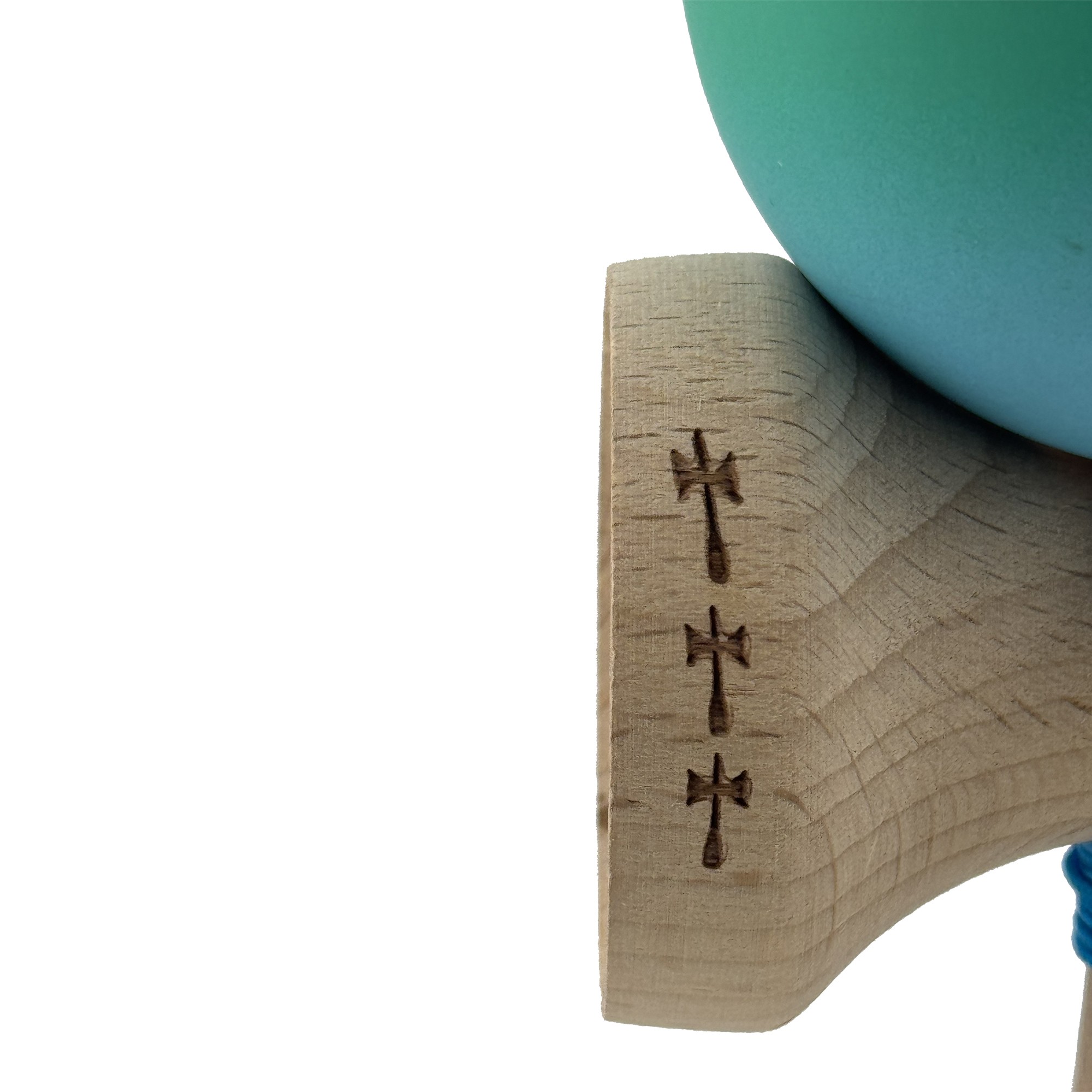 Kendama X Originala, Profesionala, Flippy, Big Cups V2, Rubber Grip cu Cupe Mari, Rulment Metalic cu Ata 55 cm, Verde/Albastru