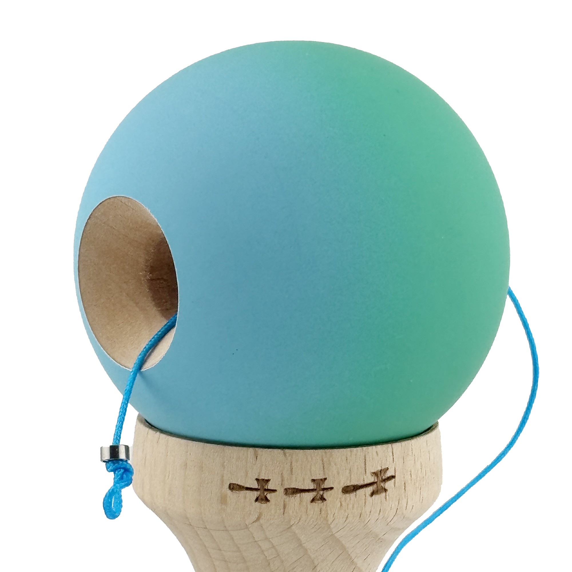 Kendama X Originala, Profesionala, Flippy, Big Cups V2, Rubber Grip cu Cupe Mari, Rulment Metalic cu Ata 55 cm, Verde/Albastru
