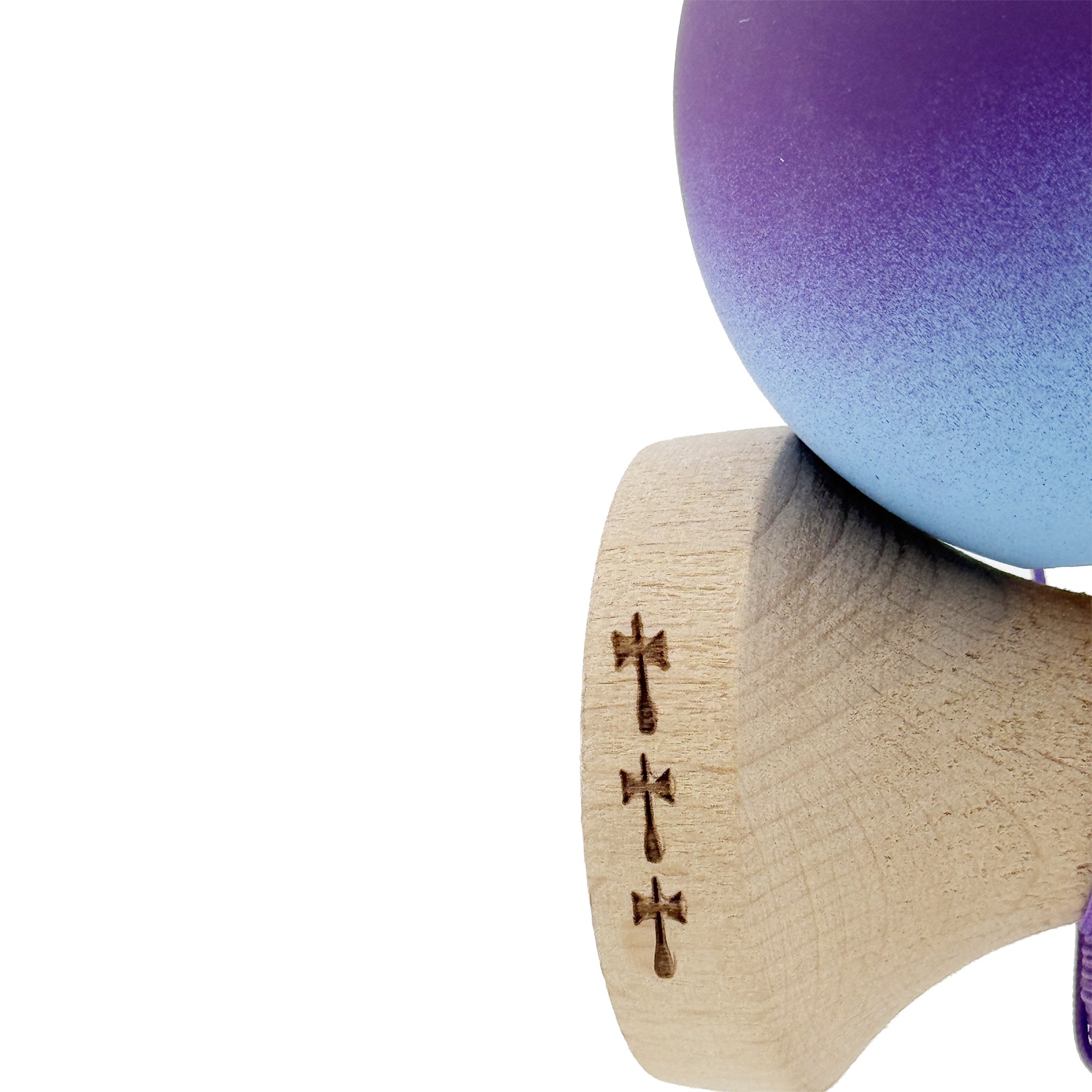 Kendama X Originala, Profesionala, Flippy, Big Cups V2, Rubber Grip cu Cupe Mari, Rulment Metalic cu Ata 55 cm, Violet/Albastru