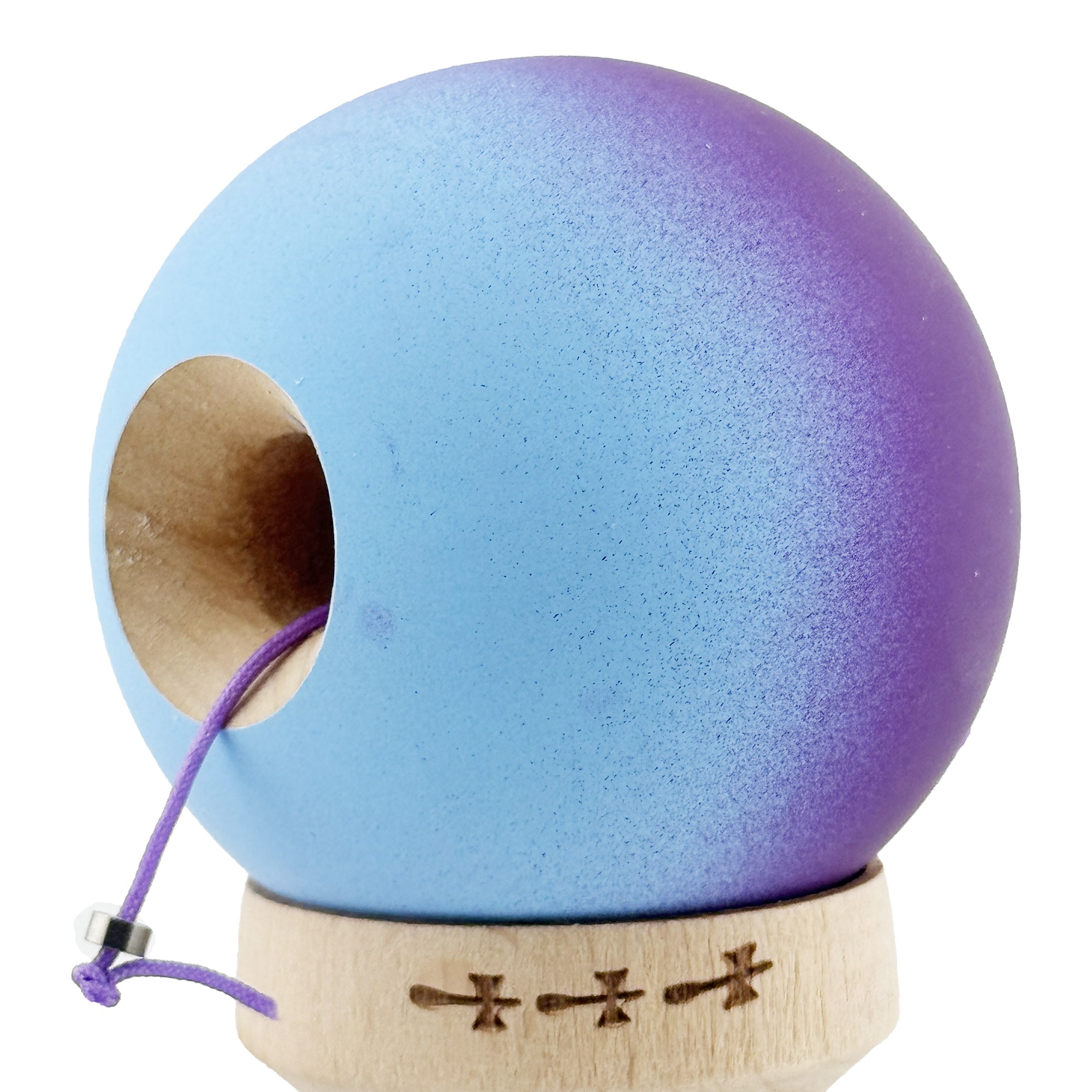 Kendama X Originala, Profesionala, Flippy, Big Cups V2, Rubber Grip cu Cupe Mari, Rulment Metalic cu Ata 55 cm, Violet/Albastru