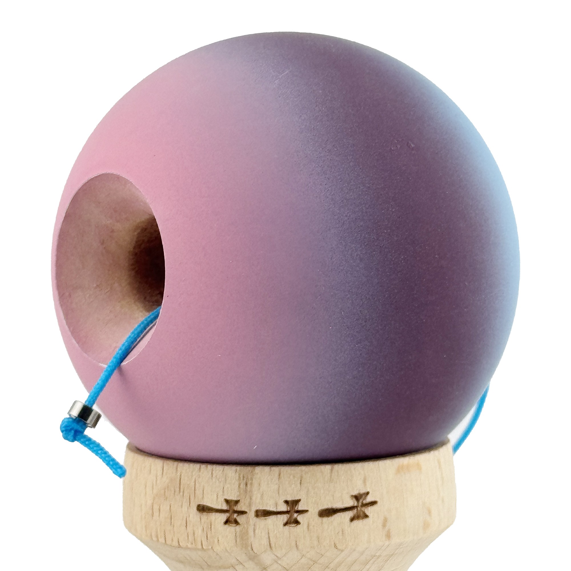 Kendama X Originala, Profesionala, Flippy, Big Cups V2, Rubber Grip cu Cupe Mari, Rulment Metalic cu Ata 55 cm, Gradient Albastru/Mov/Roz