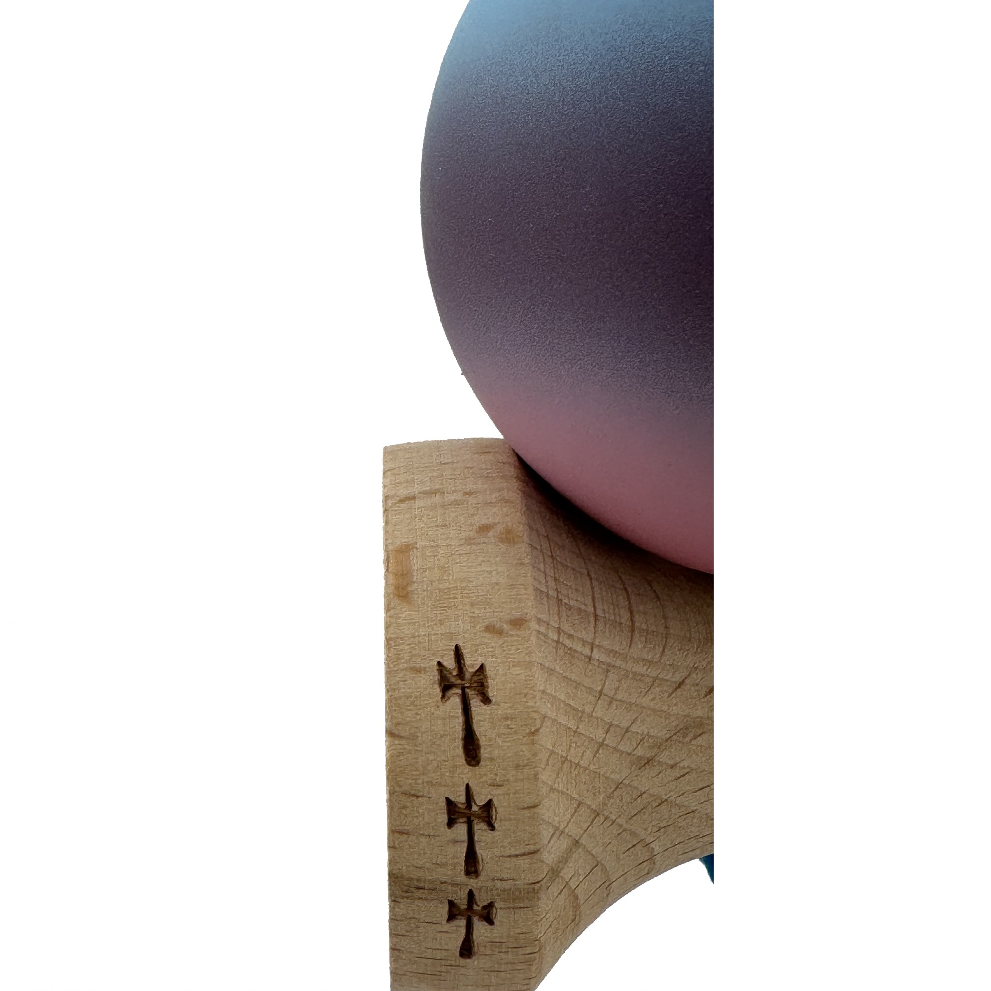 Kendama X Originala, Profesionala, Flippy, Big Cups V2, Rubber Grip cu Cupe Mari, Rulment Metalic cu Ata 55 cm, Gradient Albastru/Mov/Roz