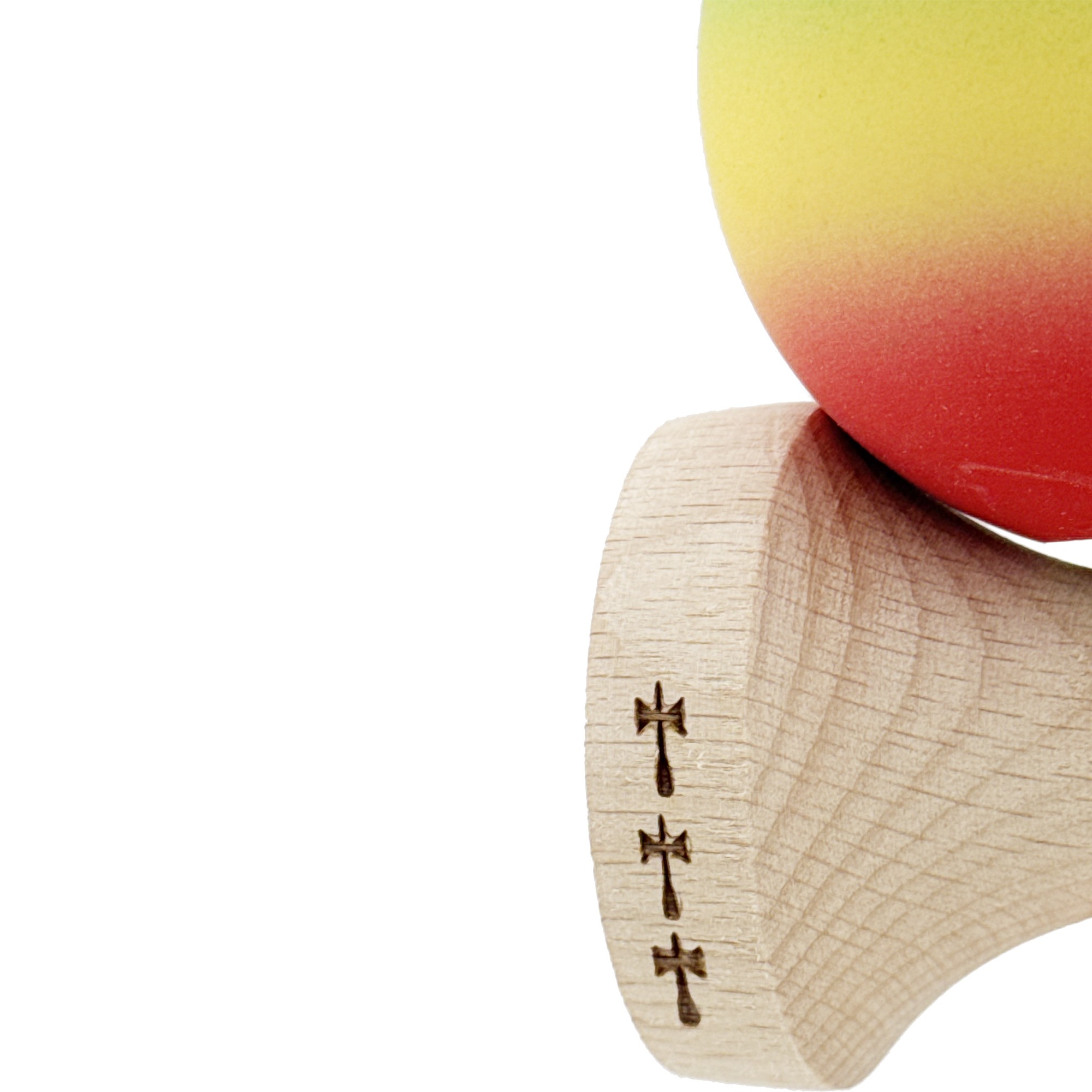 Kendama X Originala, Profesionala, Flippy, Big Cups V2, Rubber Grip cu Cupe Mari, Rulment Metalic cu Ata 55 cm, Verde/Galben/Rosu