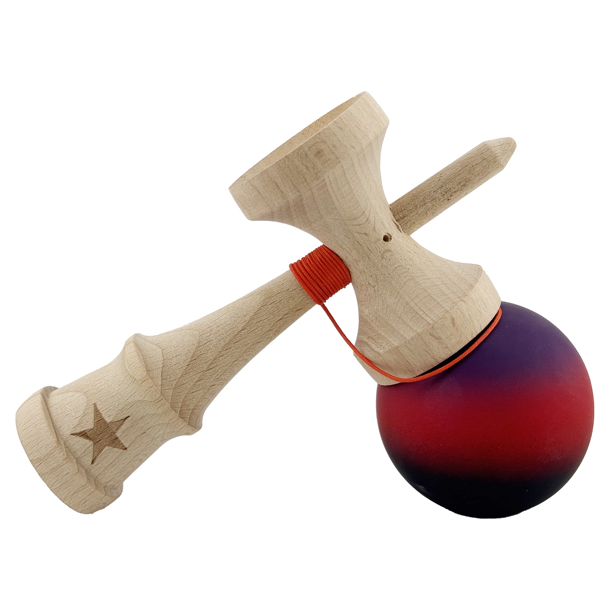 Kendama X Originala, Profesionala, Flippy, Big Cups V2, Rubber Grip cu Cupe Mari, Rulment Metalic cu Ata 55 cm, Mov/Rosu/Negru