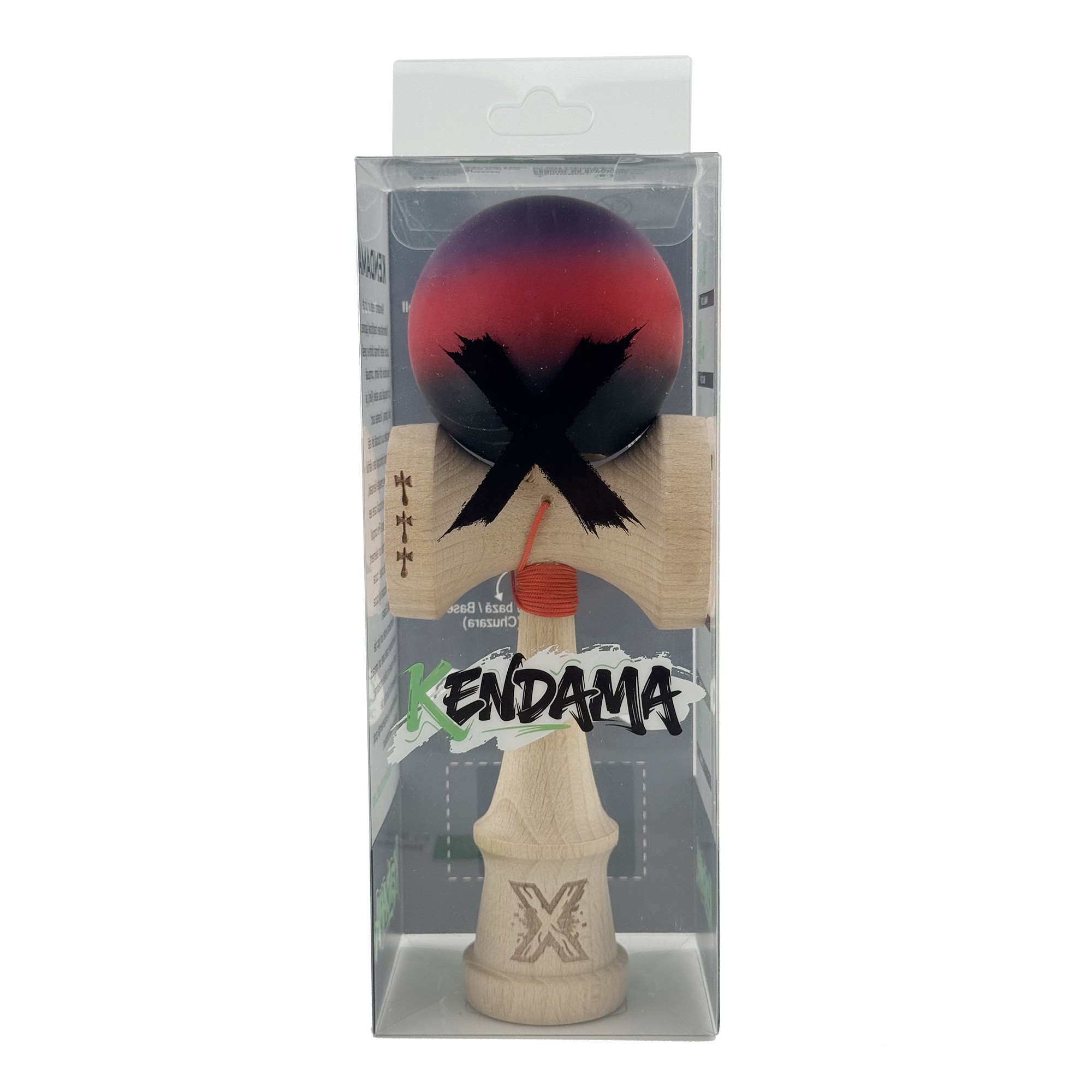 Kendama X Originala, Profesionala, Flippy, Big Cups V2, Rubber Grip cu Cupe Mari, Rulment Metalic cu Ata 55 cm, Mov/Rosu/Negru
