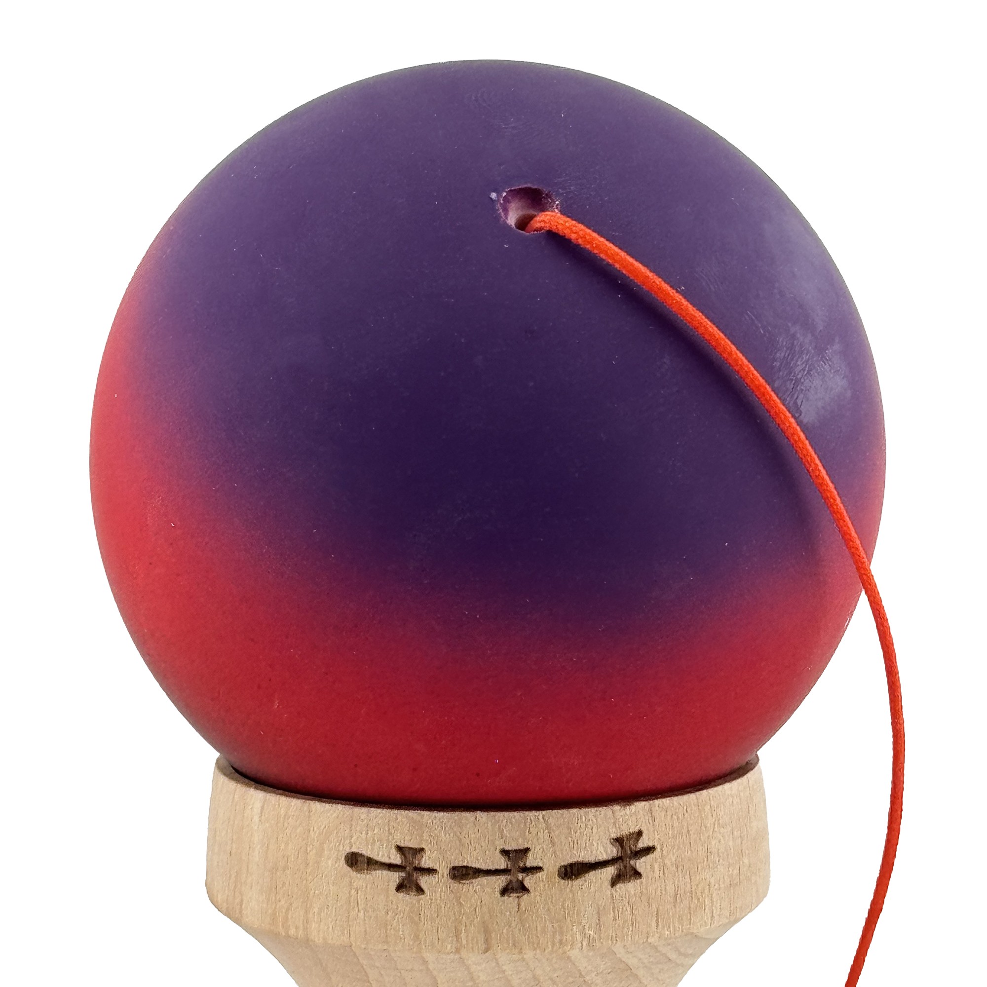 Kendama X Originala, Profesionala, Flippy, Big Cups V2, Rubber Grip cu Cupe Mari, Rulment Metalic cu Ata 55 cm, Mov/Rosu/Negru