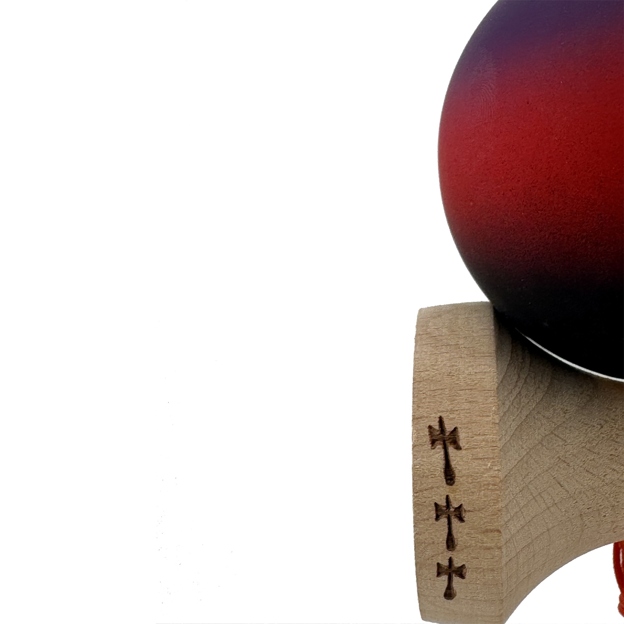 Kendama X Originala, Profesionala, Flippy, Big Cups V2, Rubber Grip cu Cupe Mari, Rulment Metalic cu Ata 55 cm, Mov/Rosu/Negru