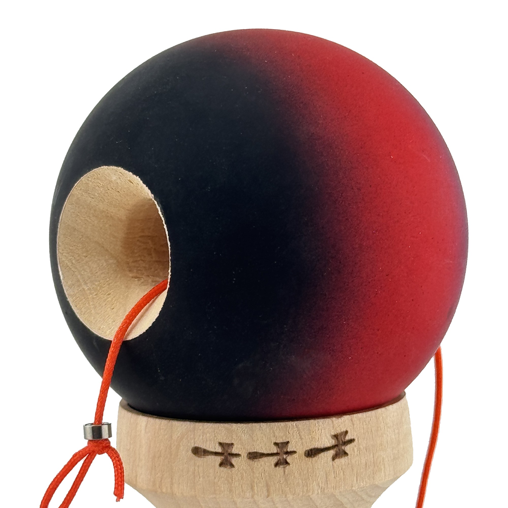 Kendama X Originala, Profesionala, Flippy, Big Cups V2, Rubber Grip cu Cupe Mari, Rulment Metalic cu Ata 55 cm, Mov/Rosu/Negru