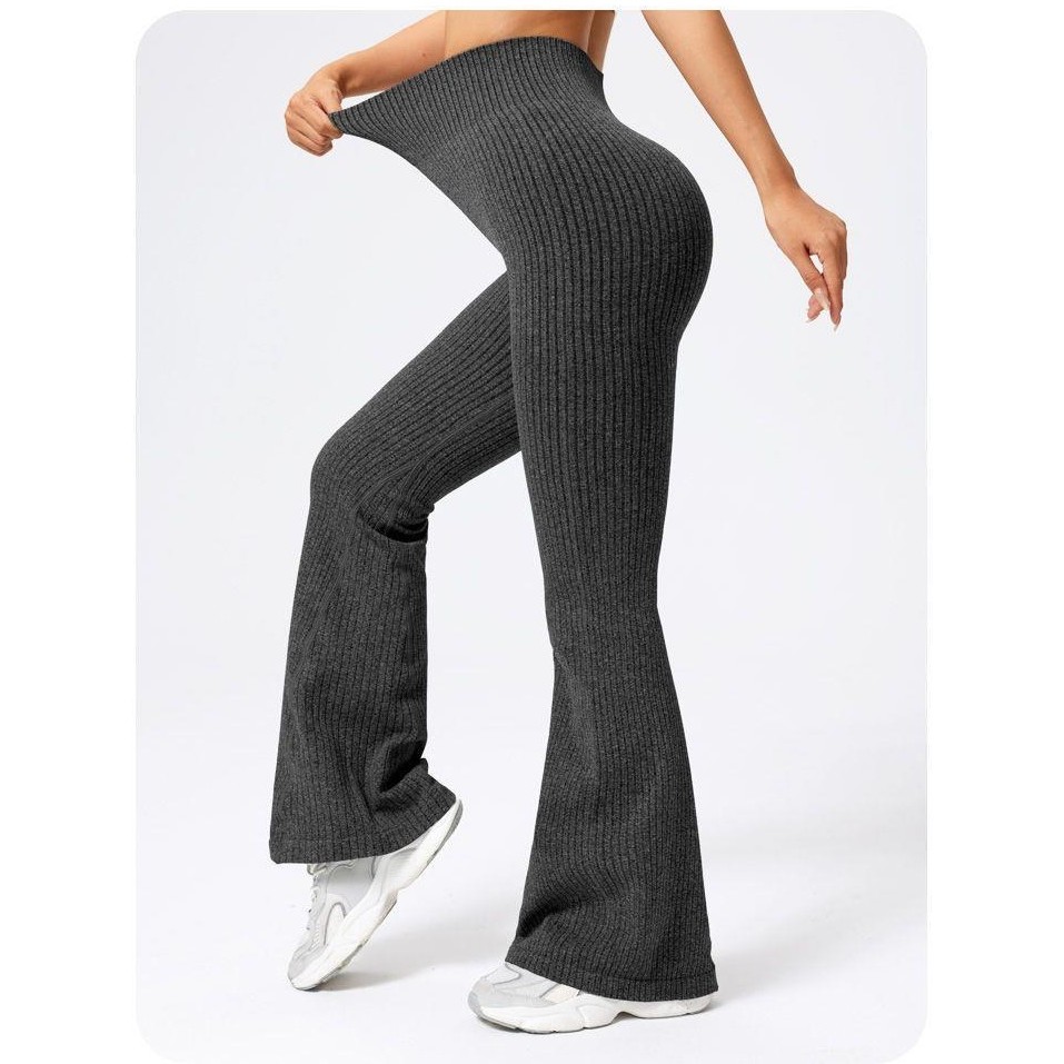 Pantaloni Sport de Dama, Flippy, pentru Yoga, Talie Inalta, Evazati, Tricotati, Negru, Marime XS