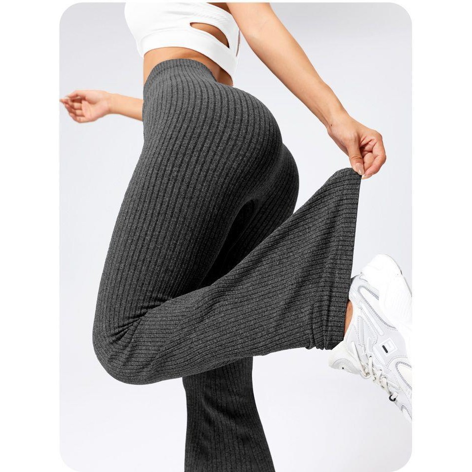 Pantaloni Sport de Dama, Flippy, pentru Yoga, Talie Inalta, Evazati, Tricotati, Negru, Marime S