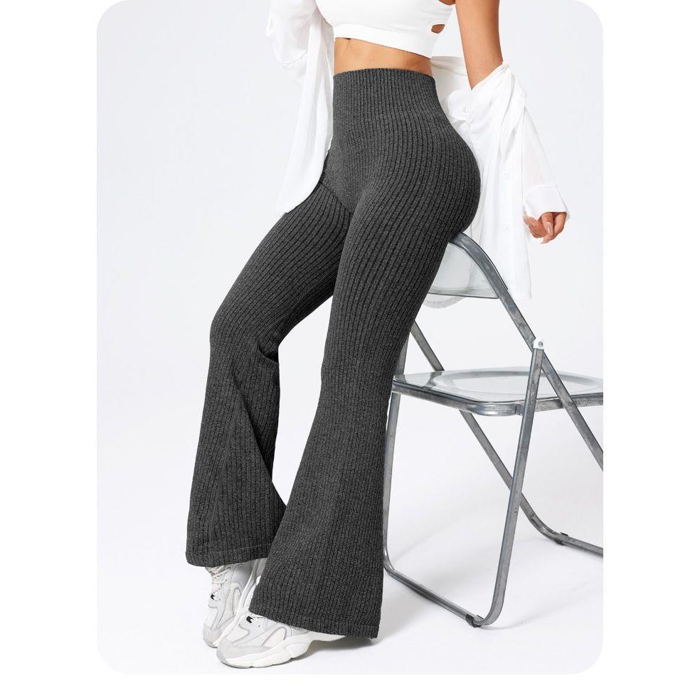 Pantaloni Sport de Dama, Flippy, pentru Yoga, Talie Inalta, Evazati, Tricotati, Negru, Marime M