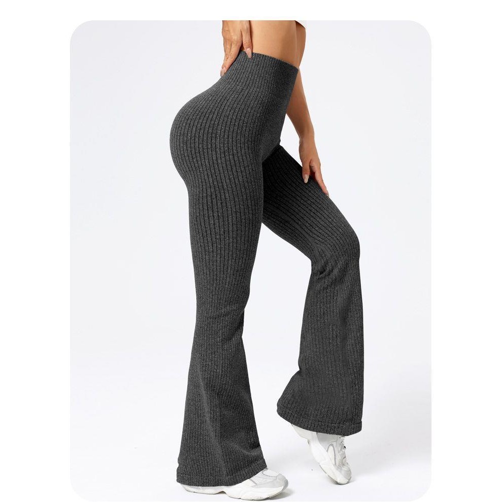 Pantaloni Sport de Dama, Flippy, pentru Yoga, Talie Inalta, Evazati, Tricotati, Negru, Marime L
