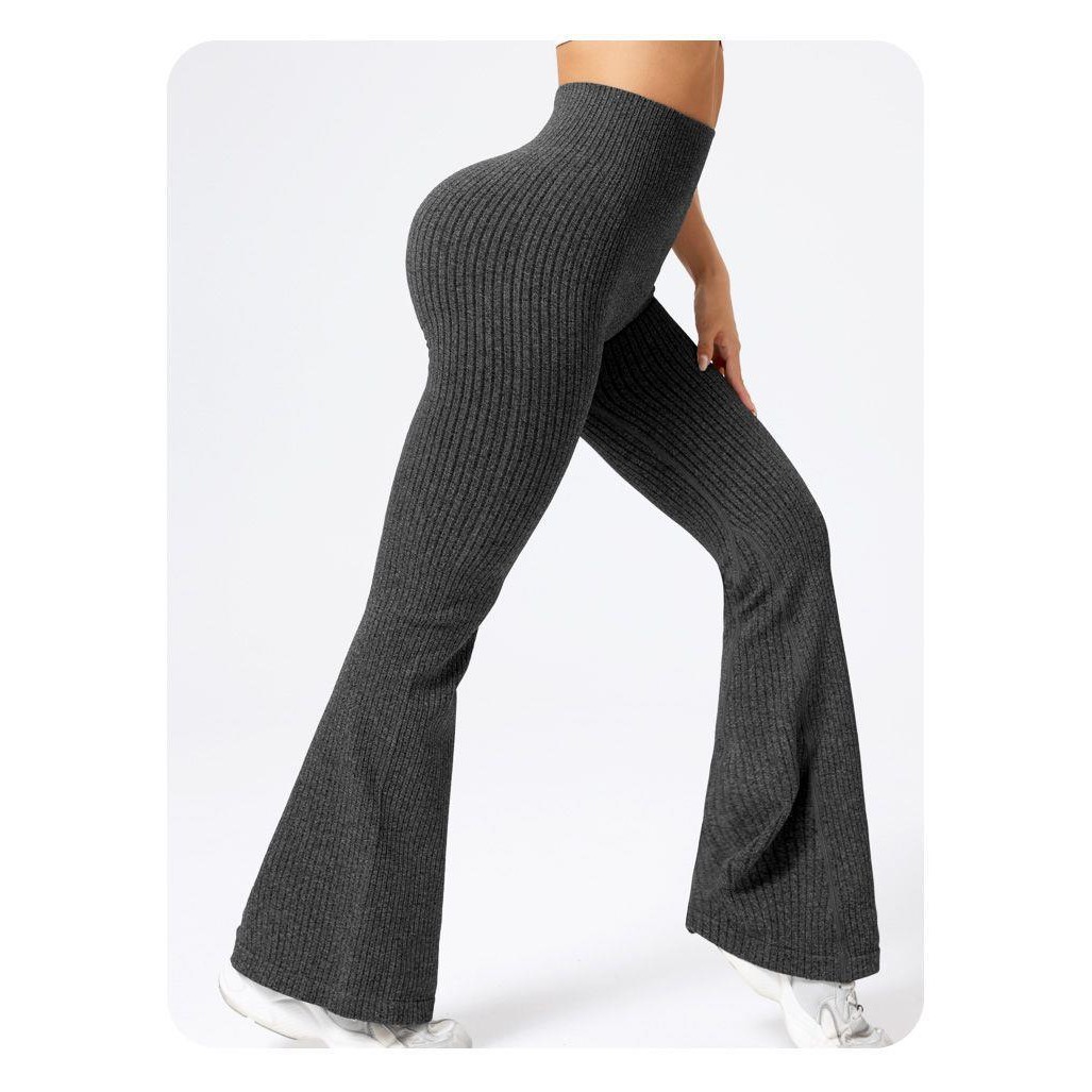 Pantaloni Sport de Dama, Flippy, pentru Yoga, Talie Inalta, Evazati, Tricotati, Negru, Marime L
