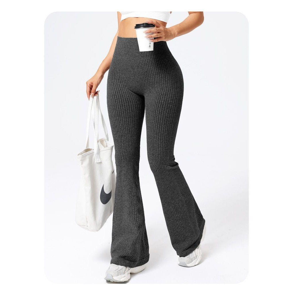 Pantaloni Sport de Dama, Flippy, pentru Yoga, Talie Inalta, Evazati, Tricotati, Negru, Marime L