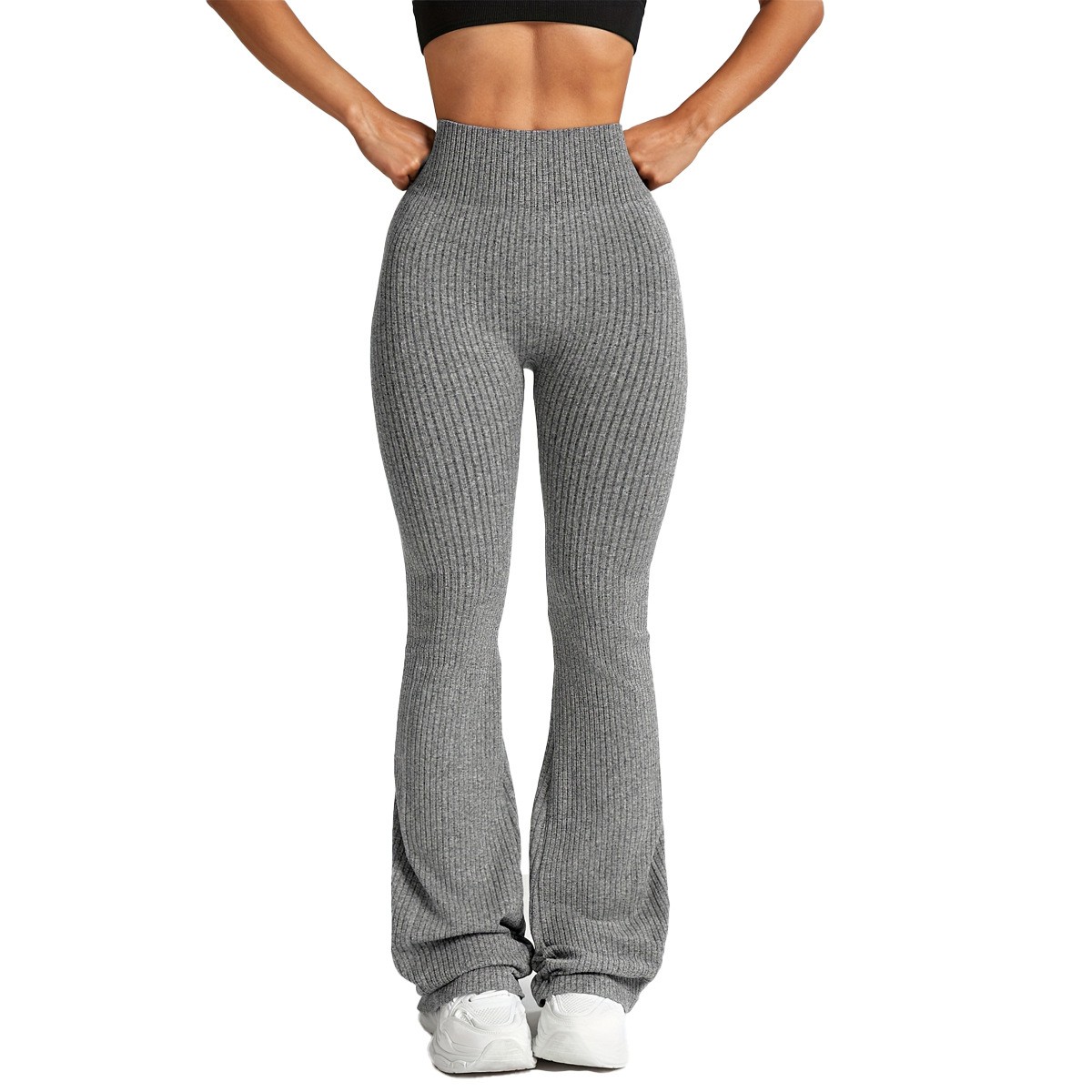 Pantaloni Sport de Dama, Flippy, pentru Yoga, Talie Inalta, Evazati, Tricotati, Gri Deschis, Marime M