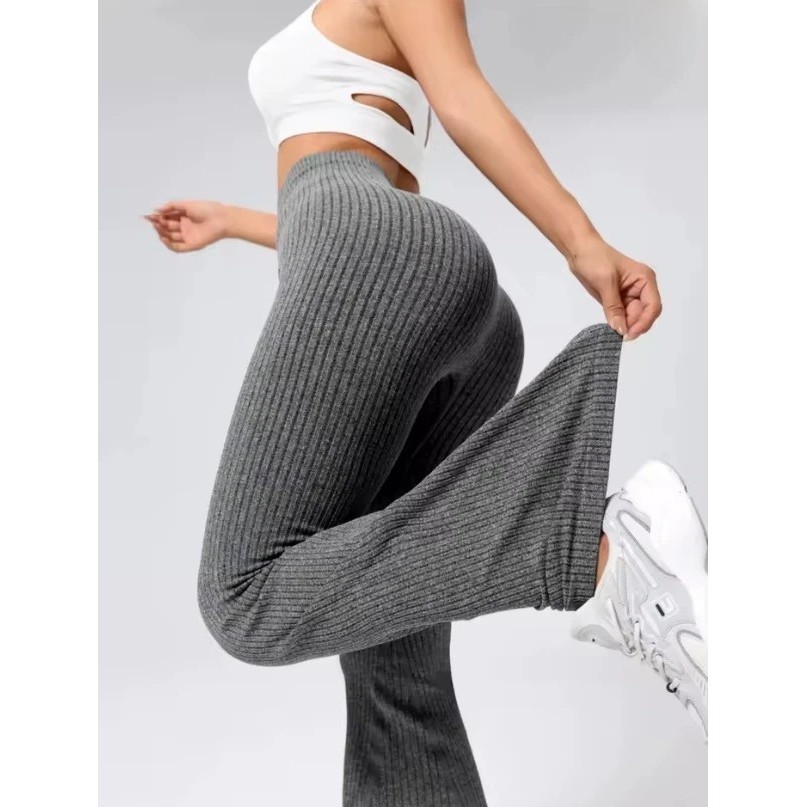 Pantaloni Sport de Dama, Flippy, pentru Yoga, Talie Inalta, Evazati, Tricotati, Gri Inchis, Marime M