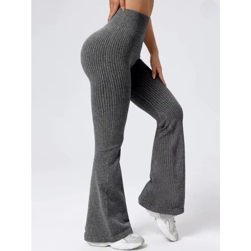 Pantaloni Sport de Dama, Flippy, pentru Yoga, Talie Inalta, Evazati, Tricotati, Gri Inchis, Marime XL