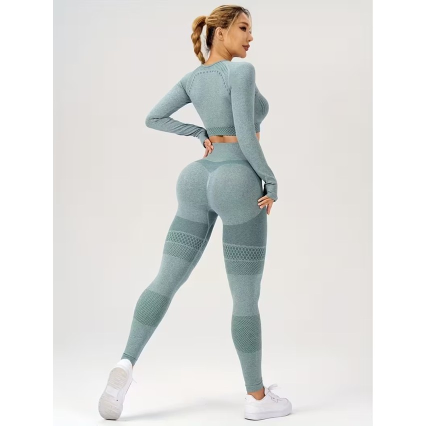 Costum Sport de Dama, Flippy, pentru Yoga, Talie Inalta, Top Scurt, Elastic, Verde Menta, Marime M