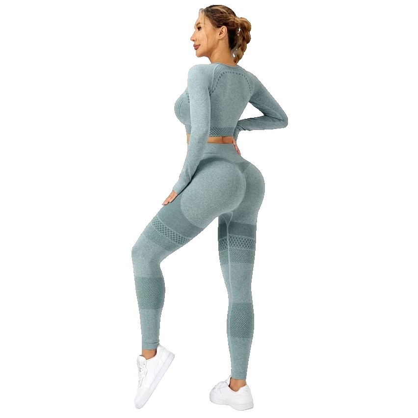 Costum Sport de Dama, Flippy, pentru Yoga, Talie Inalta, Top Scurt, Elastic, Verde Menta, Marime L
