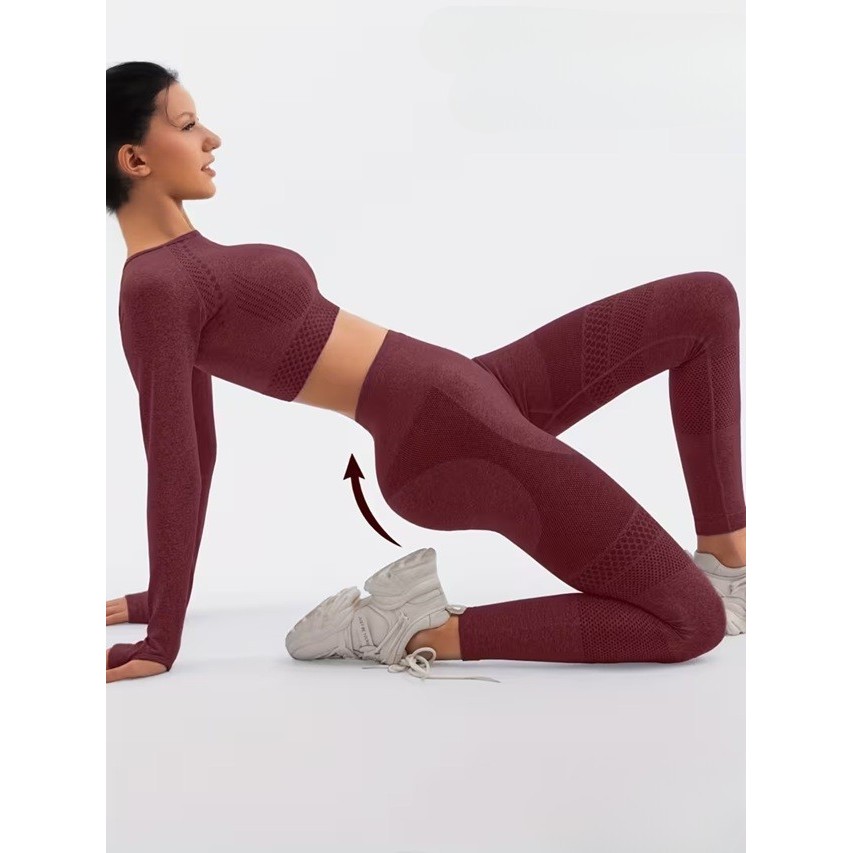Costum Sport de Dama, Flippy, pentru Yoga, Talie Inalta, Top Scurt, Elastic, Burgundy, Marime M