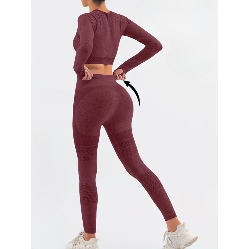 Costum Sport de Dama, Flippy, pentru Yoga, Talie Inalta, Top Scurt, Elastic, Burgundy, Marime L