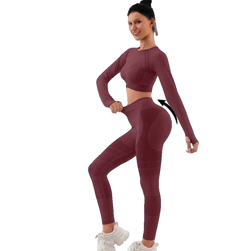 Costum Sport de Dama, Flippy, pentru Yoga, Talie Inalta, Top Scurt, Elastic, Burgundy, Marime L