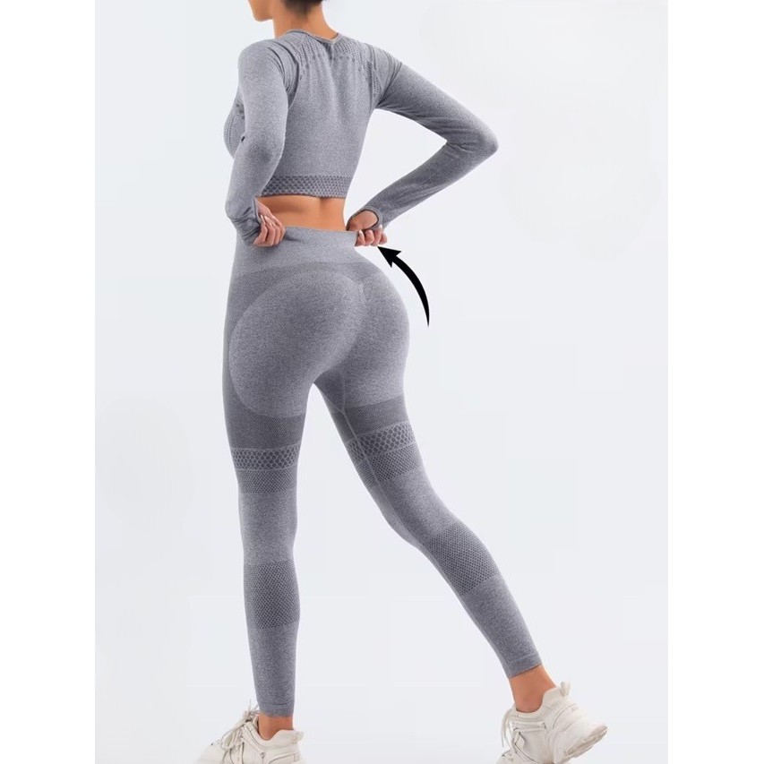 Pentru casa - Costum Sport de Dama, Flippy, pentru Yoga, Talie Inalta, Top Scurt, Elastic, Gri, Marime M