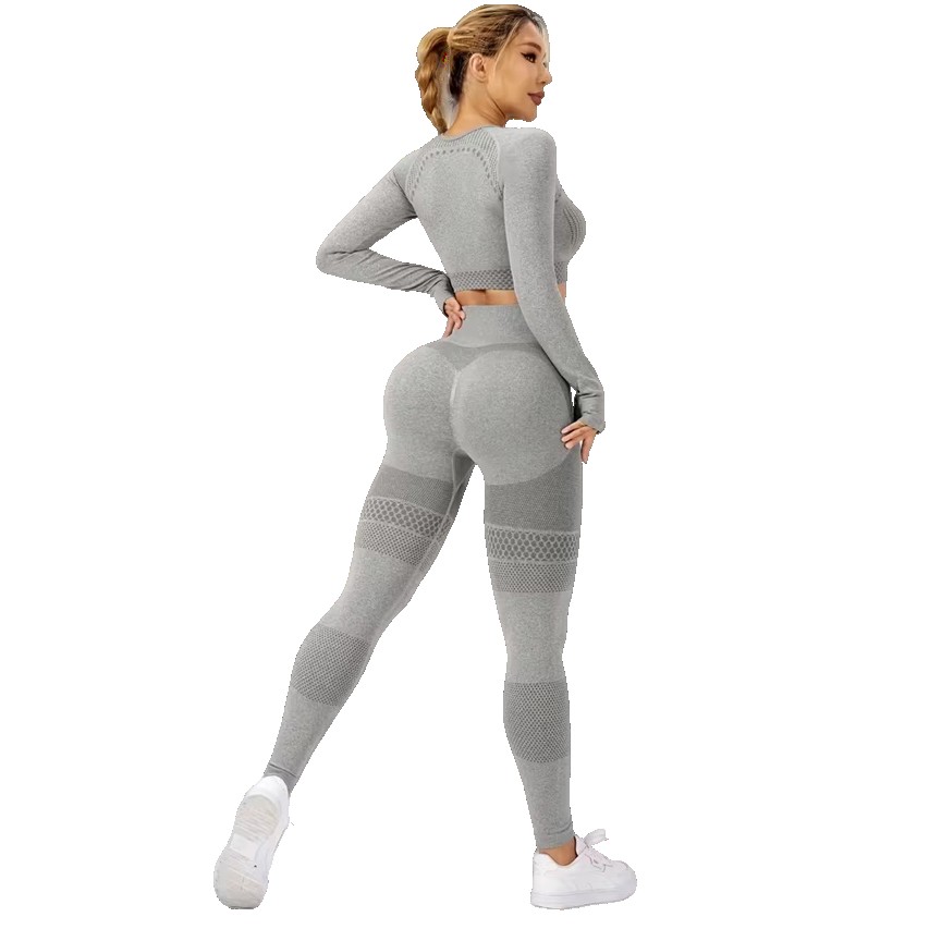 Costum Sport de Dama, Flippy, pentru Yoga, Talie Inalta, Top Scurt, Elastic, Gri, Marime L