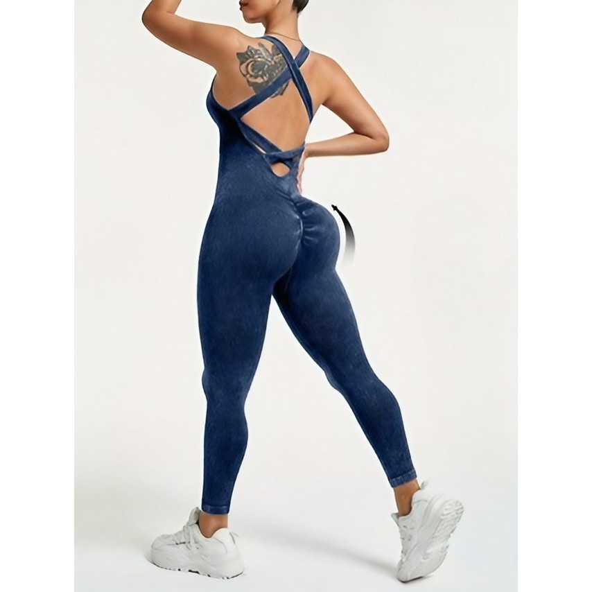 Costum Sport de Dama, Flippy, One Piece, pentru Yoga, Elastic, Fara Cusaturi, Albastru Marin, Marime L