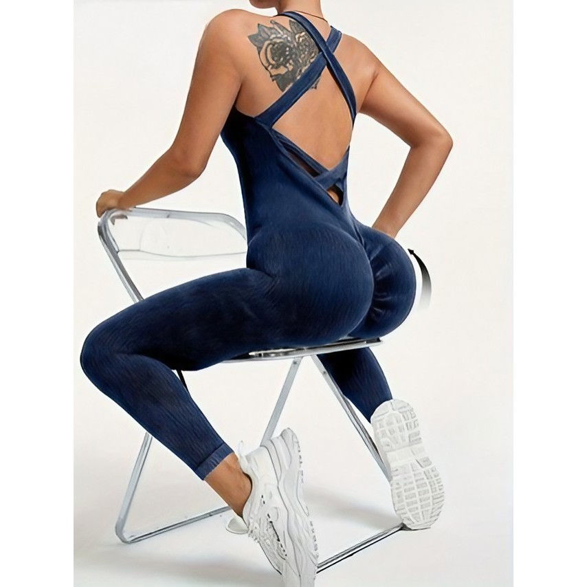 Costum Sport de Dama, Flippy, One Piece, pentru Yoga, Elastic, Fara Cusaturi, Albastru Marin, Marime XL