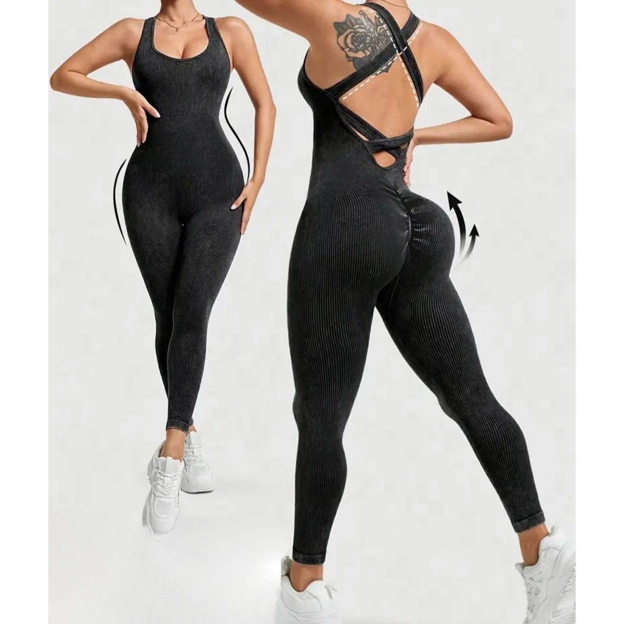 Costum Sport de Dama, Flippy, One Piece, pentru Yoga, Elastic, Fara Cusaturi, Negru, Marime L