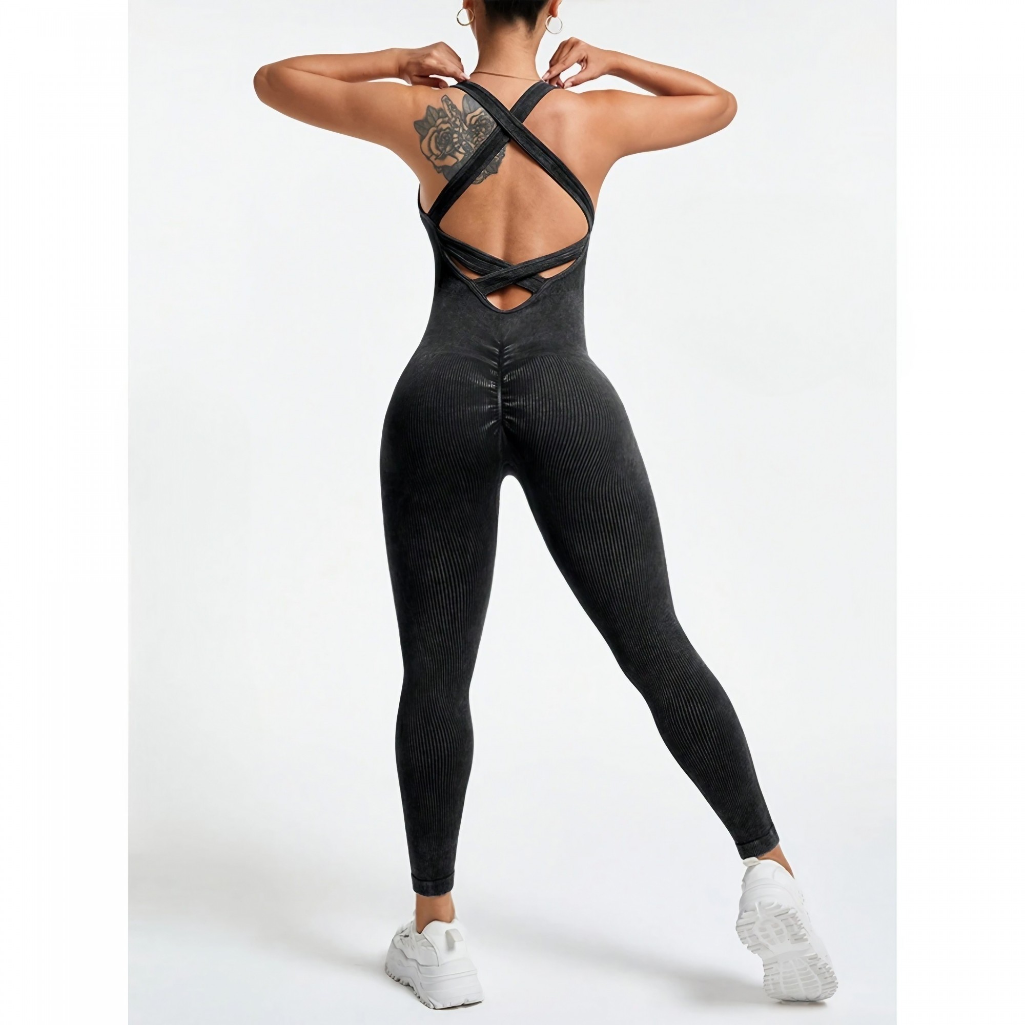 Costum Sport de Dama, Flippy, One Piece, pentru Yoga, Elastic, Fara Cusaturi, Negru, Marime XL