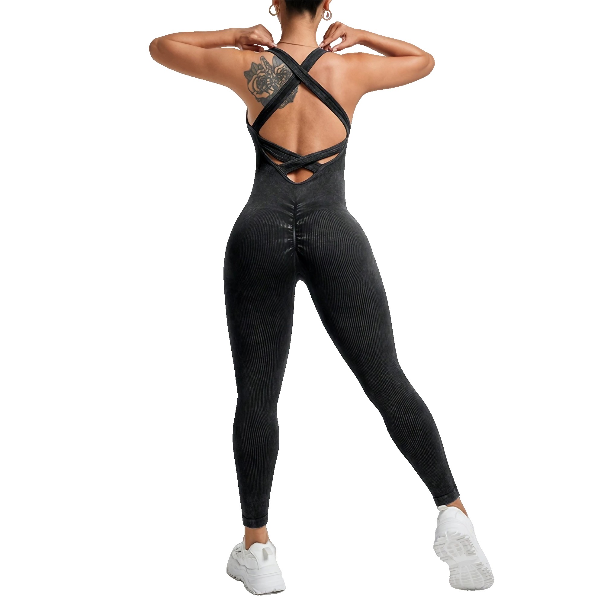 Costum Sport de Dama, Flippy, One Piece, pentru Yoga, Elastic, Fara Cusaturi, Negru, Marime XL