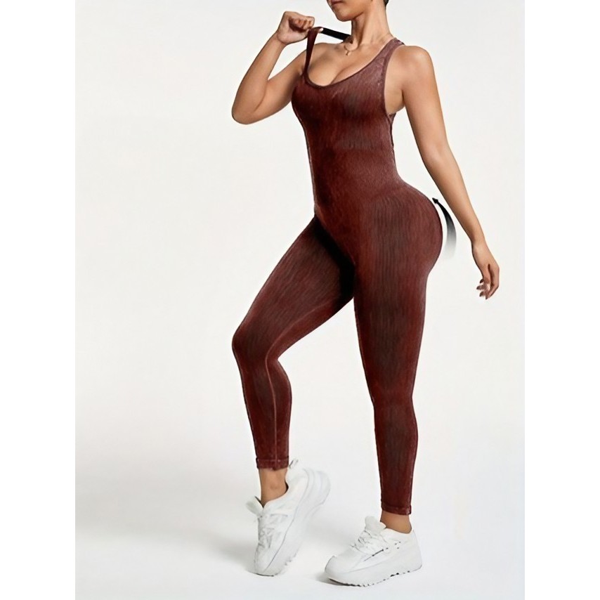 Costum Sport de Dama, Flippy, One Piece, pentru Yoga, Elastic, Fara Cusaturi, Maro Inchis, Marime M