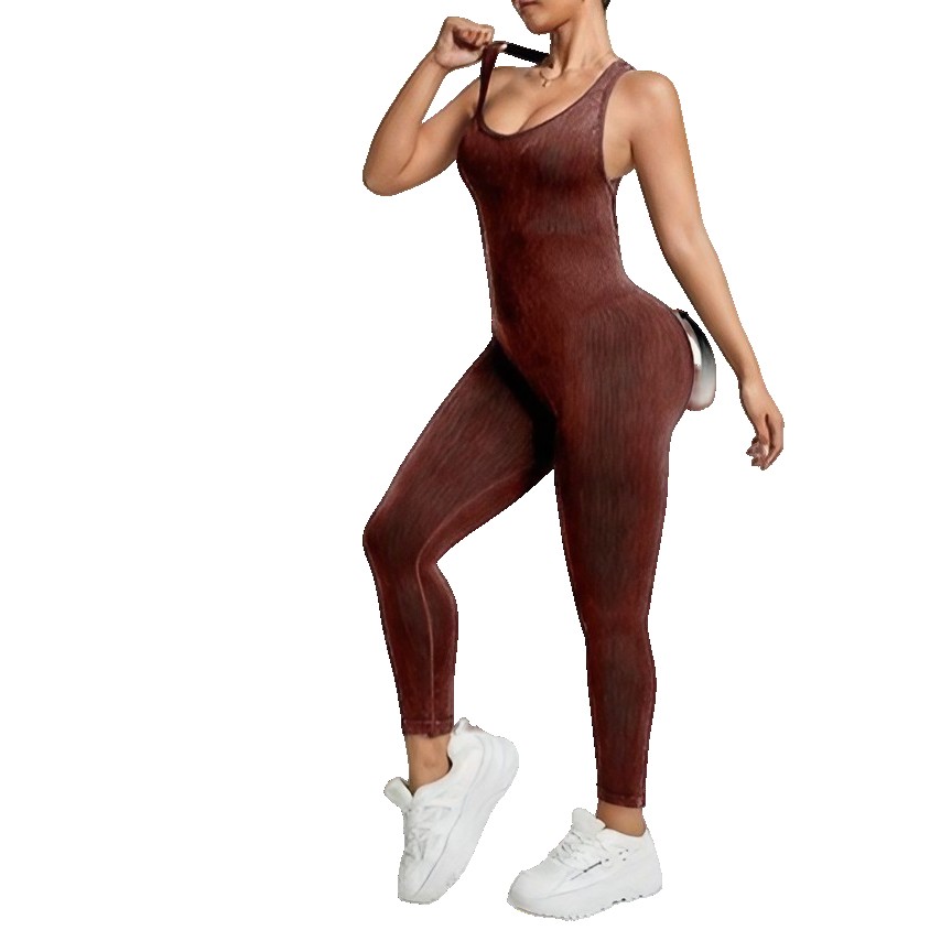 Costum Sport de Dama, Flippy, One Piece, pentru Yoga, Elastic, Fara Cusaturi, Maro Inchis, Marime L