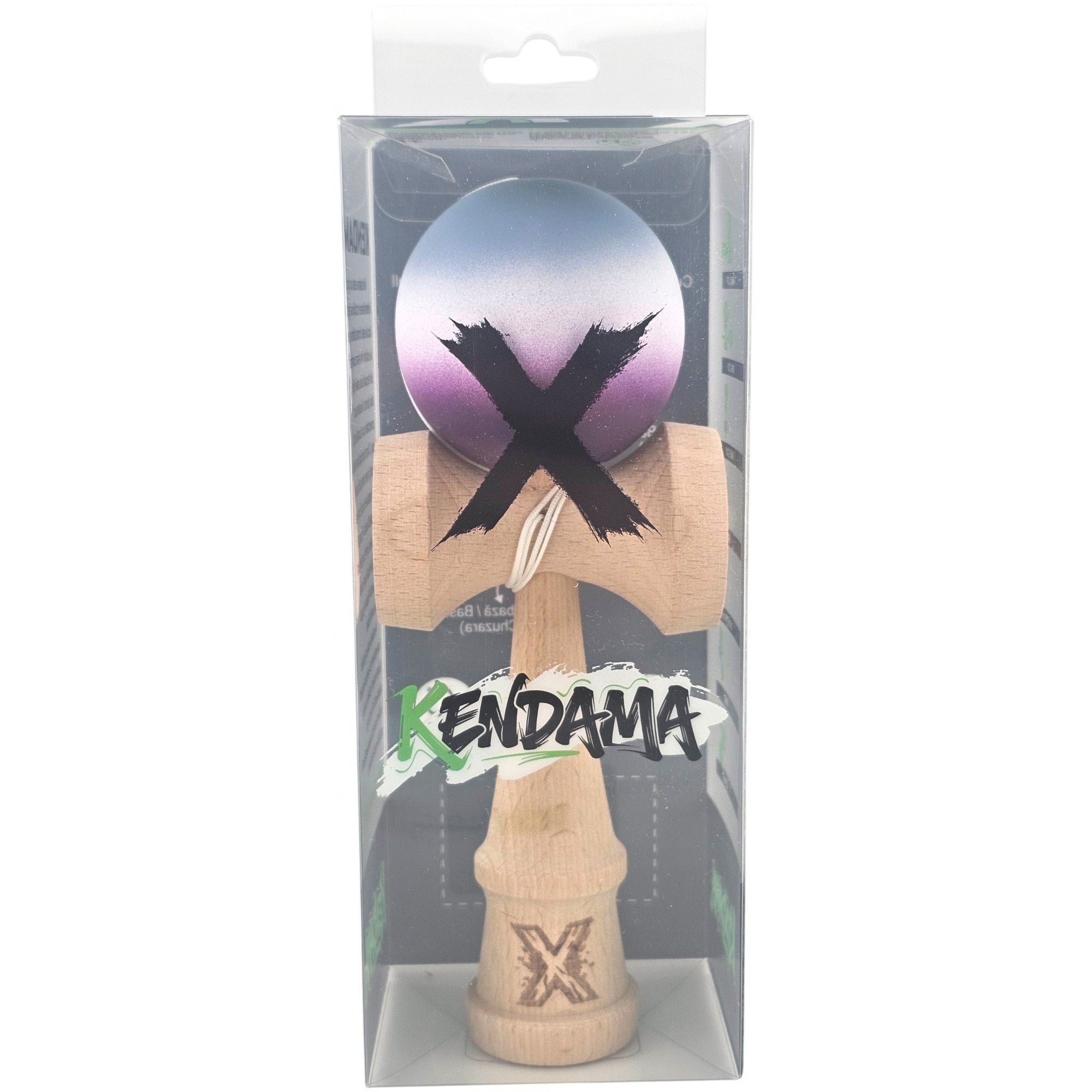 Kendama X Originala, Profesionala, din Lemn, Rubber Grip, 18 cm, Gri/Alb/Mov Kendama X Originala, Profesionala, din Lemn, Rubber Grip, 18 cm, Gri/Alb/Mov