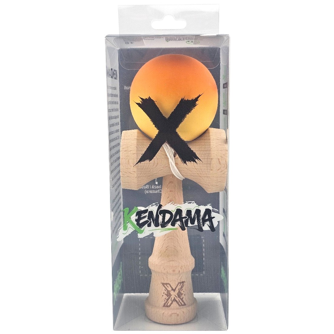 Kendama X Originala, Profesionala, Flippy, Rubber Grip, din Lemn, 18 cm, Portocaliu/Galben