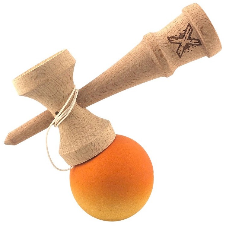 Kendama X Originala, Profesionala, Flippy, Rubber Grip, din Lemn, 18 cm, Portocaliu/Galben Kendama X Originala, Profesionala, Flippy, Rubber Grip, din Lemn, 18 cm, Portocaliu/Galben