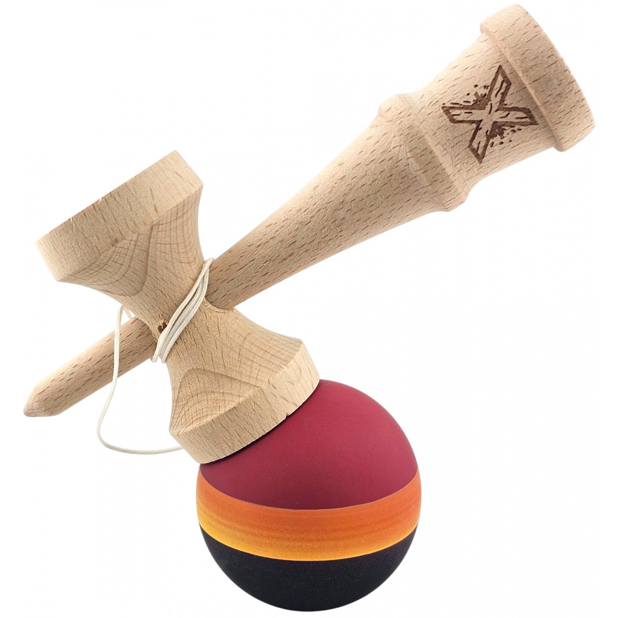 Kendama Originala X, Profesionala, Flippy, Rubber Grip, din Lemn, 18 cm, Rosu/Galben/Negru Kendama Originala X, Profesionala, Flippy, Rubber Grip, din Lemn, 18 cm, Rosu/Galben/Negru
