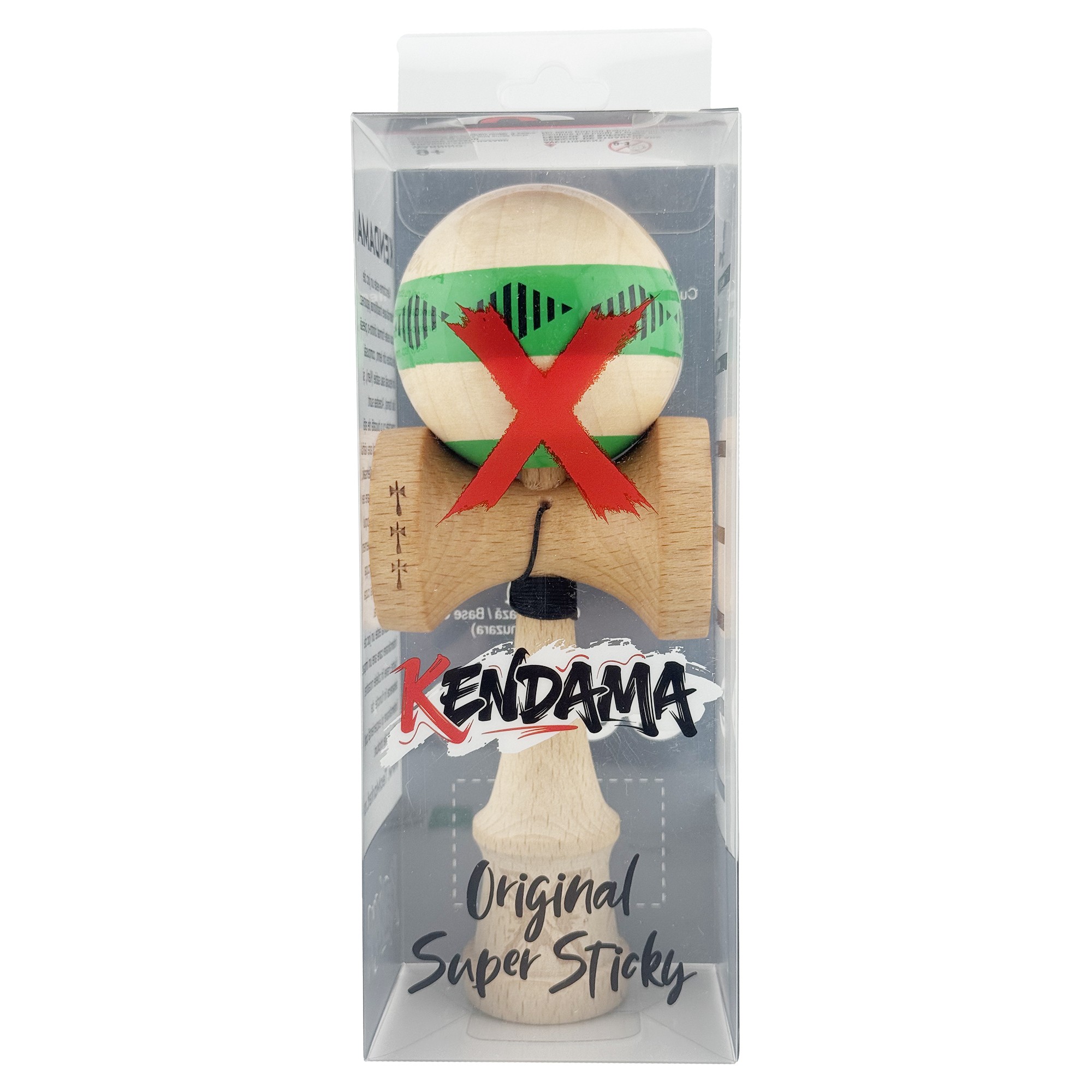 Kendama X FREQUENCY Originala, Profesionala, Flippy, Big Cups V2, Super Sticky cu Cupe Mari, Rulment Metalic, din lemn 18 cm, Ata 55 cm, Verde/Maro