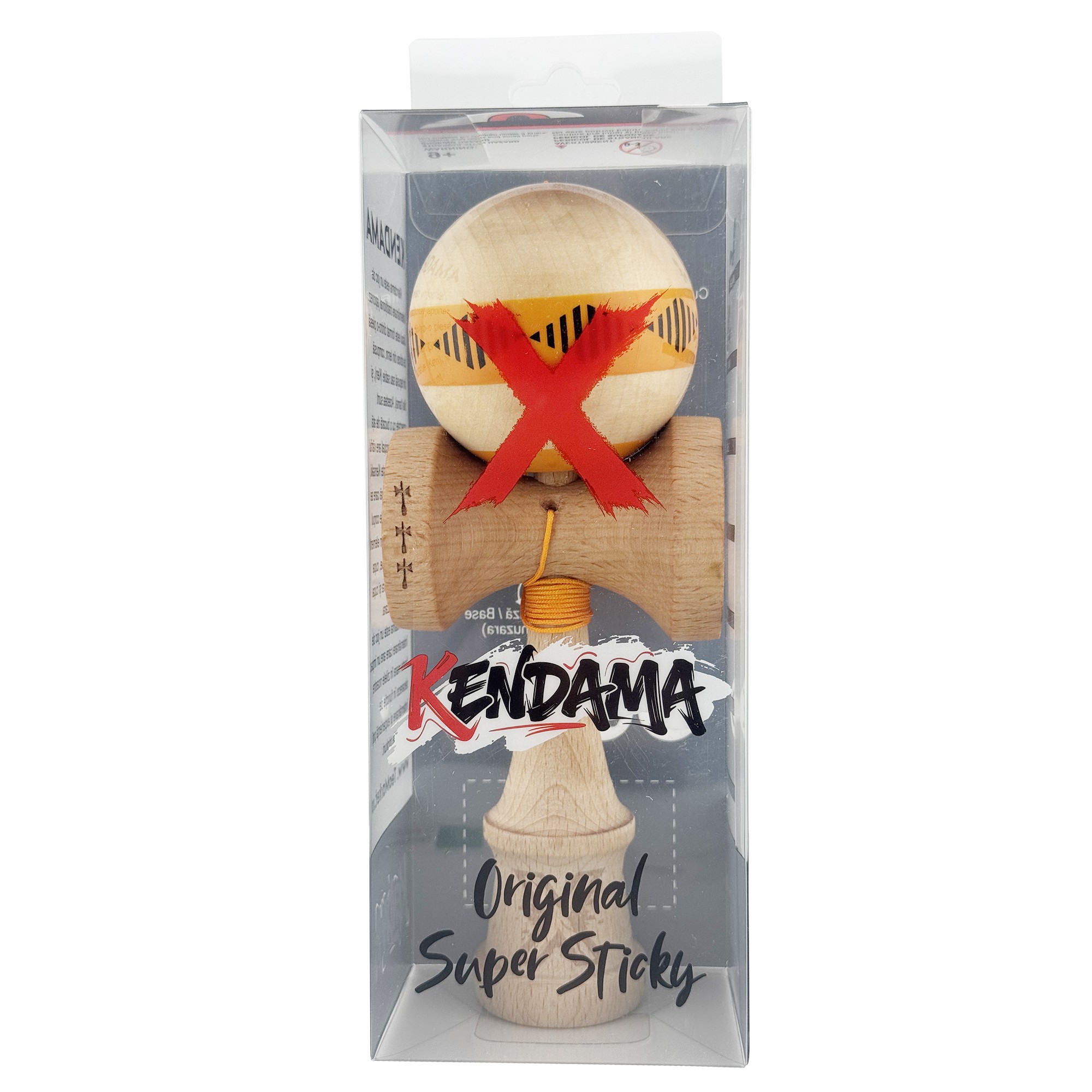 Kendama X FREQUENCY Originala, Profesionala, Flippy, Big Cups V2, Super Sticky cu Cupe Mari, Rulment Metalic, din lemn 18 cm, Ata 55 cm, Portocaliu/Maro