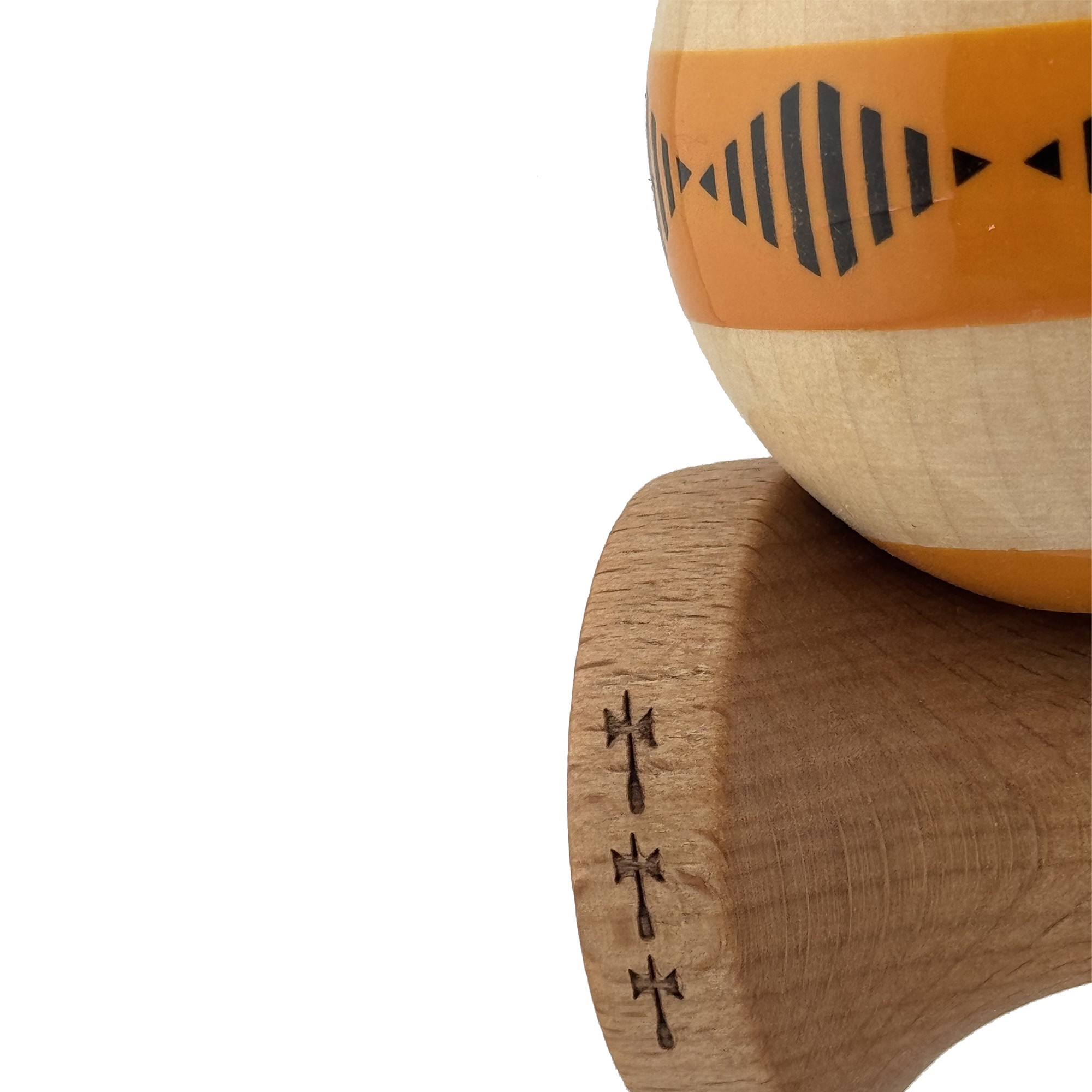 Kendama X FREQUENCY Originala, Profesionala, Flippy, Big Cups V2, Super Sticky cu Cupe Mari, Rulment Metalic, din lemn 18 cm, Ata 55 cm, Portocaliu/Maro