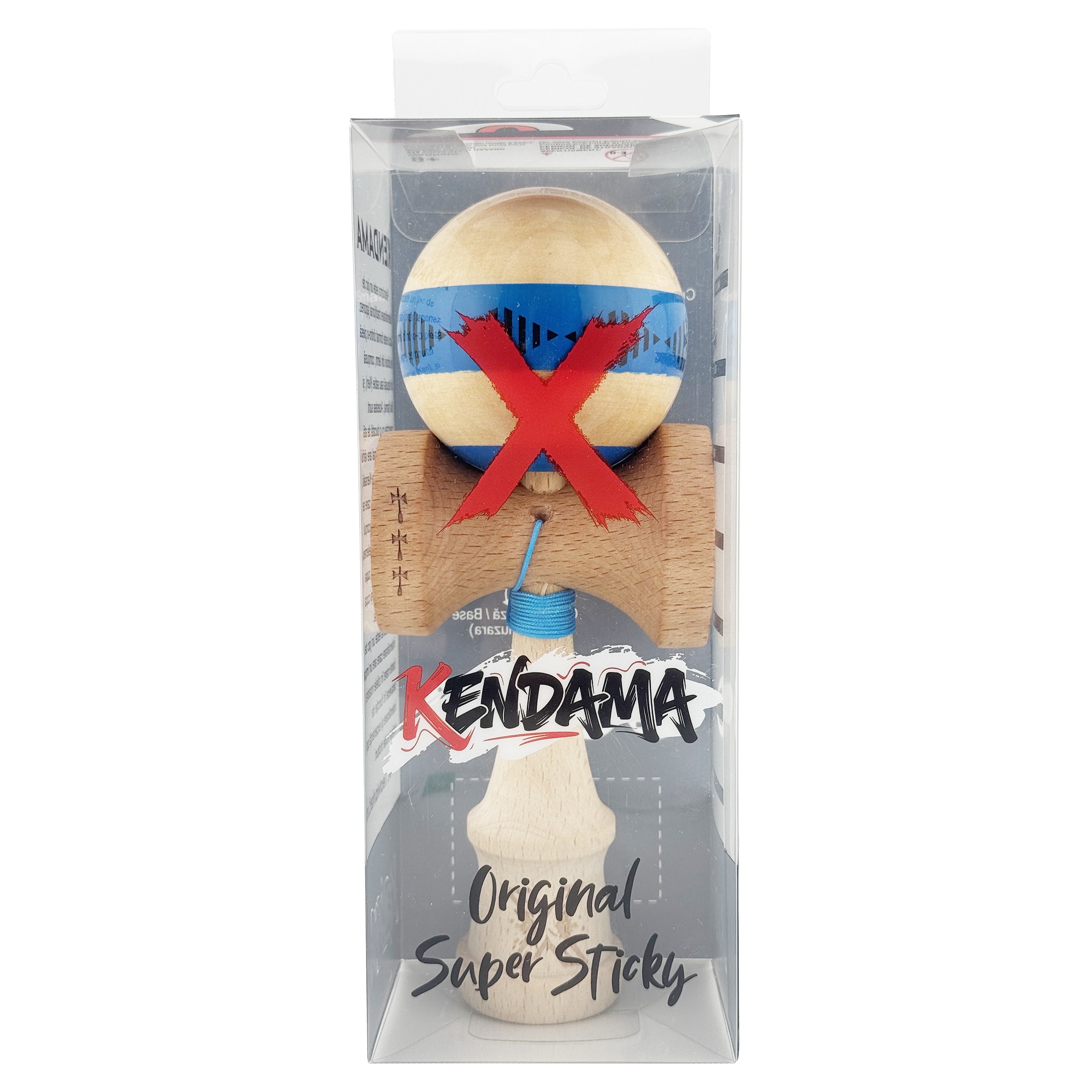 Kendama X FREQUENCY Originala, Profesionala, Flippy, Big Cups V2, Super Sticky cu Cupe Mari, Rulment Metalic, din lemn 18 cm, Ata 55 cm, Albastru/Maro