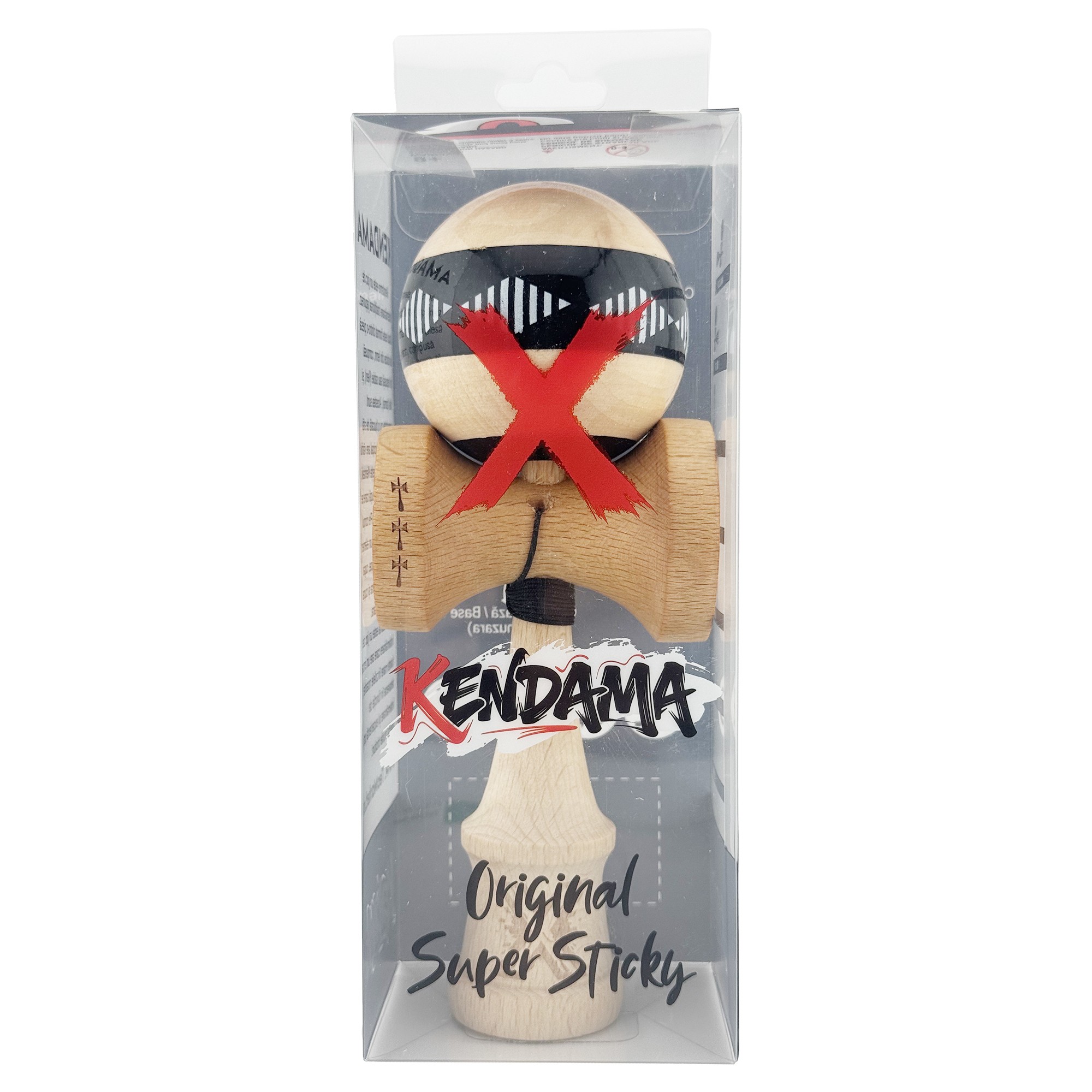 Kendama X FREQUENCY Originala, Profesionala, Flippy, Big Cups V2, Super Sticky cu Cupe Mari, Rulment Metalic, din lemn 18 cm, Ata 55 cm, Negru/Maro