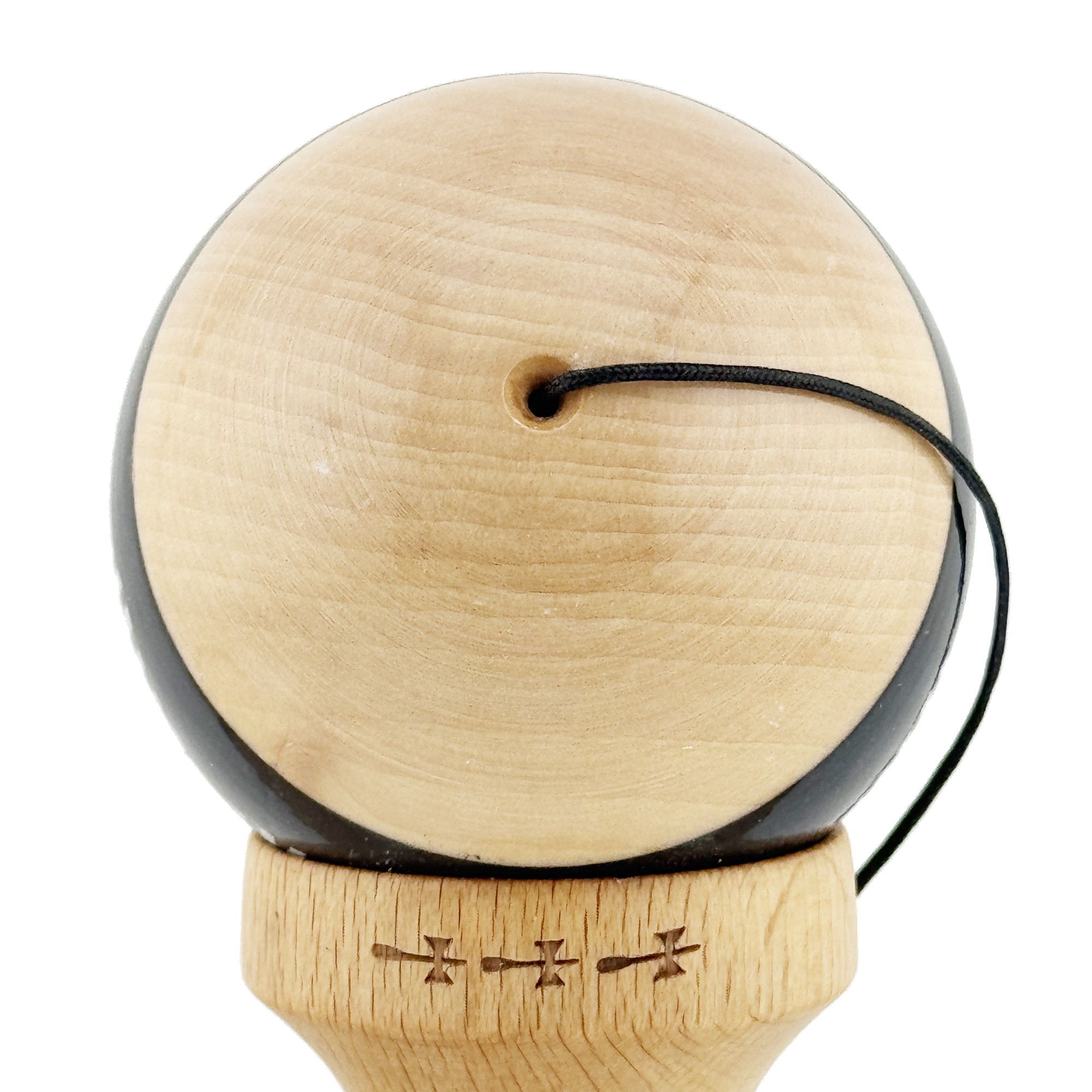 Kendama X FREQUENCY Originala, Profesionala, Flippy, Big Cups V2, Super Sticky cu Cupe Mari, Rulment Metalic, din lemn 18 cm, Ata 55 cm, Negru/Maro