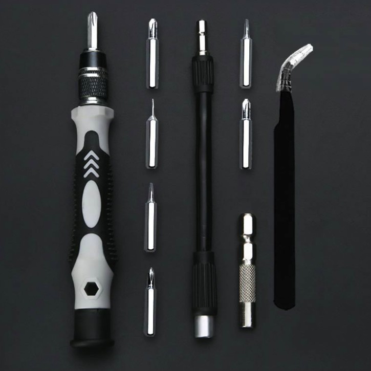 Surubelnite pentru Reparea Telefoanelor, Flippy, Set 115-in-1 Cromate, Demontarea Repararea Ceasurilor, Electronicelor Mici, Maner detalii Albe, 18 x 11 x 6 cm, Negru