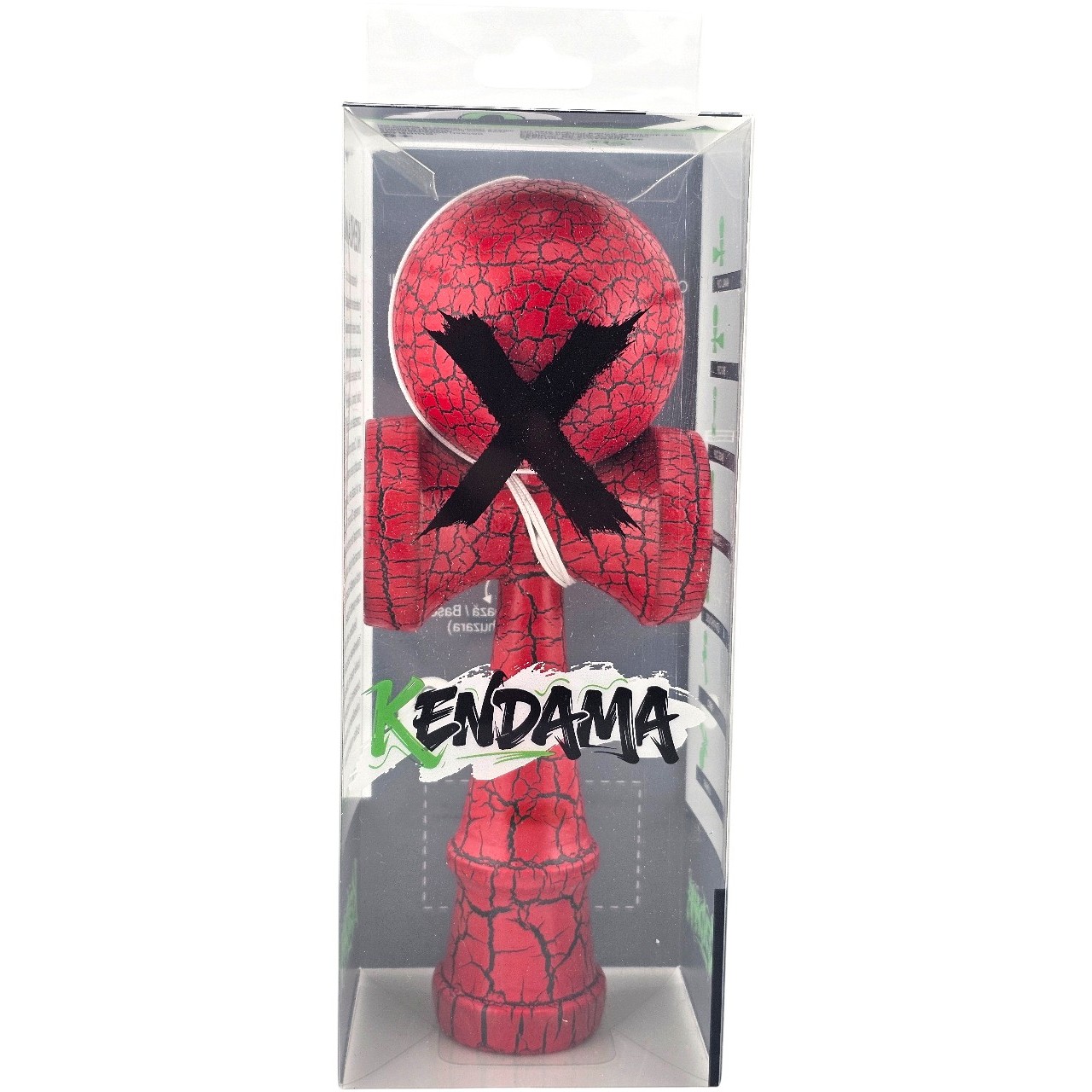 Kendama X Originala, Profesionala, Flippy, Kendama Cracked, din Lemn, 18 cm, Rosu/Negru