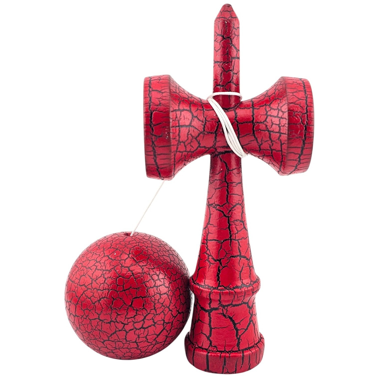 Kendama X Originala, Profesionala, Flippy, Kendama Cracked, din Lemn, 18 cm, Rosu/Negru